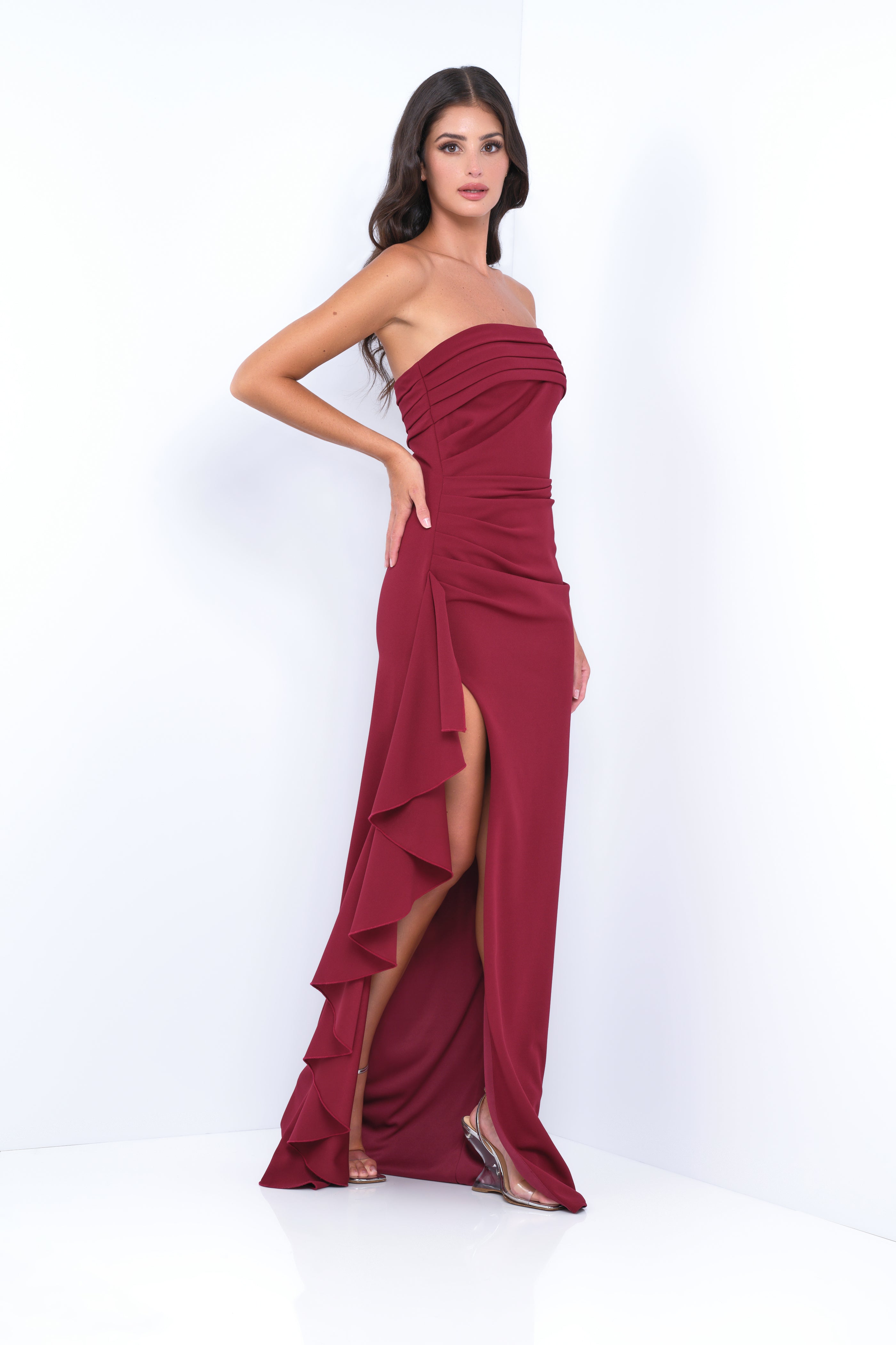 Elegant Marie Strapless Maxi Dress in Burgundy - Perfect for Summer Weddings, Beach Vacations & Evening Parties