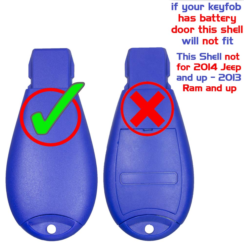 2 New Blue 4-Button Remote Start Key Fob Shell Case IYZC01C for Chrysler Town & Country, Dodge Challenger, Charger, Durango, Grand Caravan, Journey & Ram - Replacement Cover (No Electronics) - Perfect for Key Fob Protection & Customization