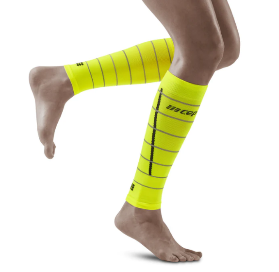 CEP Women's Reflective Calf Sleeves - Neon Yellow (WS40FZ) | High Visibility Running Gear for Night Jogging & Cycling Safety