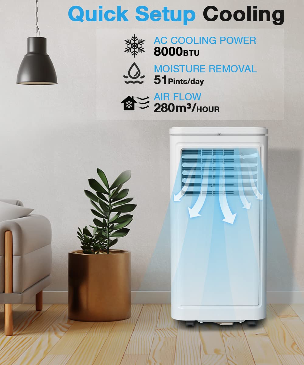 Joy Pebble 8000 BTU Portable Air Conditioner for Rooms up to 350 sq. ft - Compact AC Unit with Dehumidifier, 2 Fan Speeds, 24H Timer & Remote Control - Energy Efficient Cooling for Bedrooms, Offices & Small Spaces