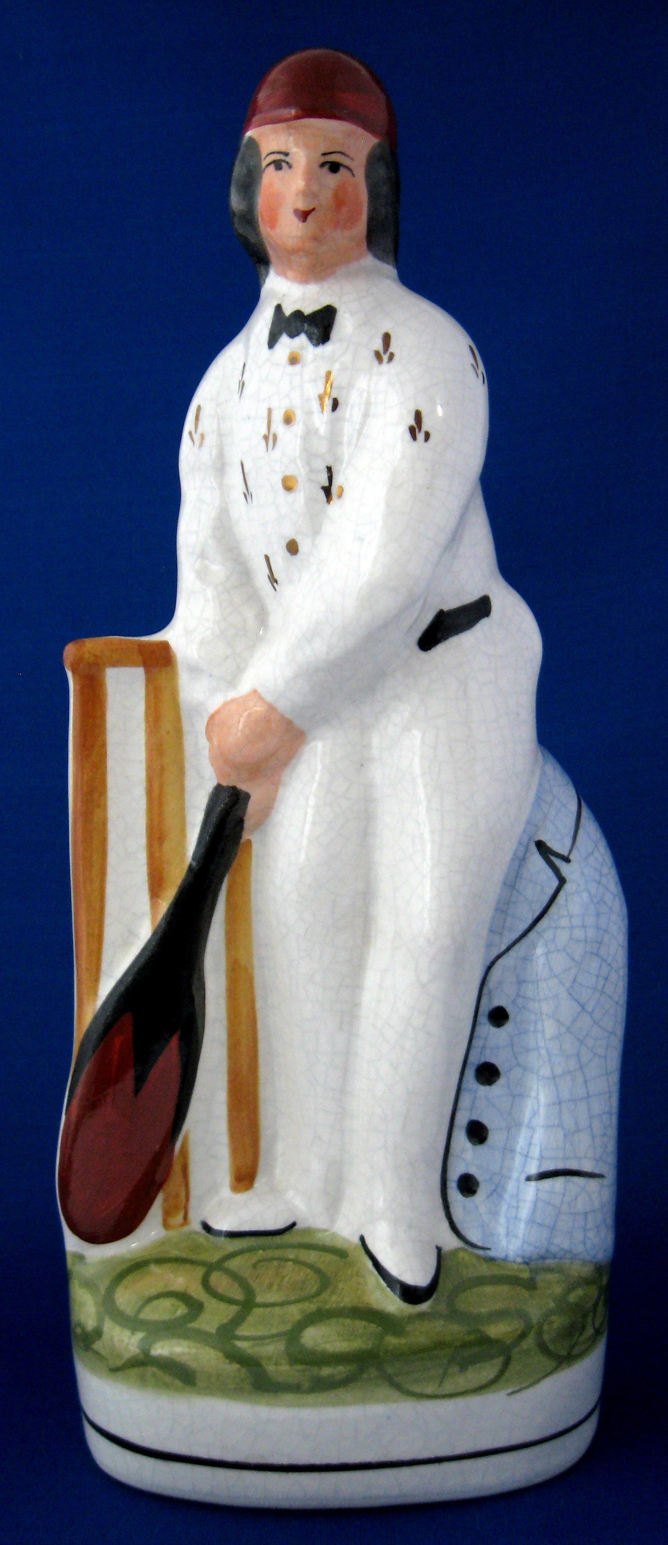 Vintage Staffordshire Cricketer Figurine - Hand-Painted 1920s Collectible, Antique Home Decor for Cricket Fans & Nostalgic Interior Design | Perfect for Mantel Displays, Bookshelves, and Vintage-Themed Rooms