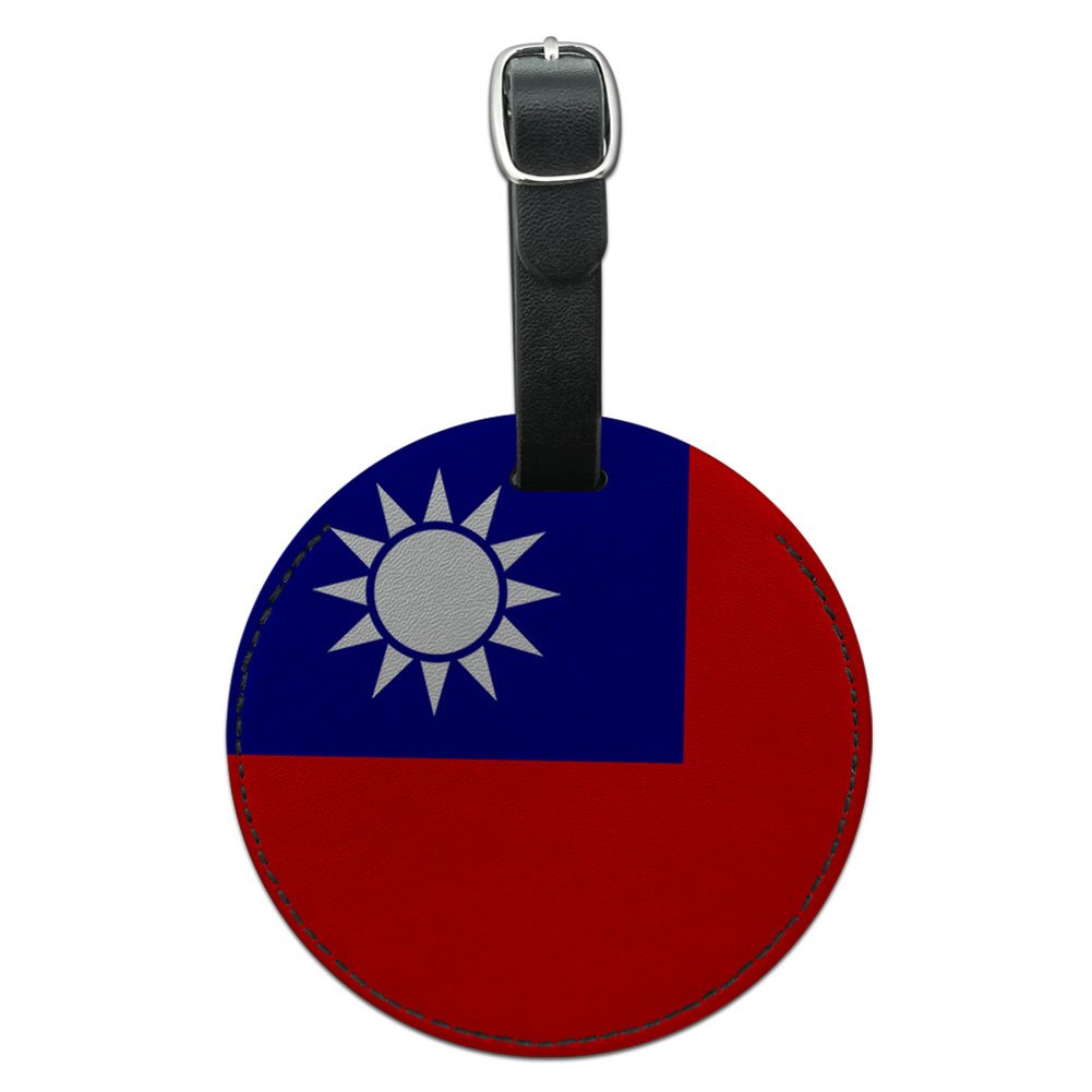Republic of China Taiwan Flag Round Leather Luggage Tag - Black Travel ID Tag for Suitcases & Backpacks | Perfect for Travelers, Business Trips & Vacation Identification