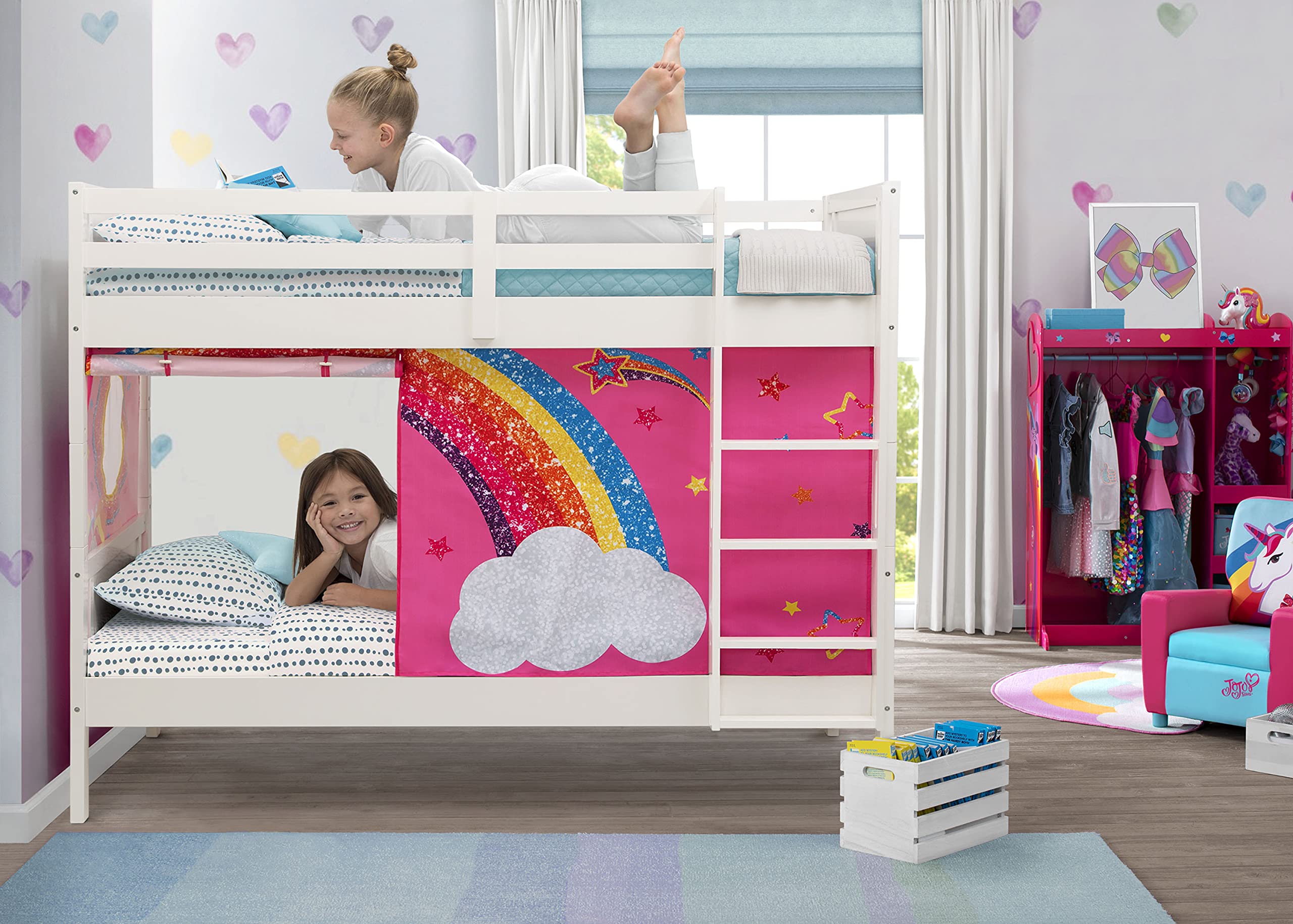 Delta Children White Convertible Twin Over Twin Wood Bunk Bed with Ladder & Guardrails - Converts to 2 Standalone Twin Beds - Sturdy & Safe Kids Bedroom Furniture for Small Spaces - Ships in 2 Boxes | Perfect for Shared Kids Rooms, Sleepovers & Space-Saving Solutions
