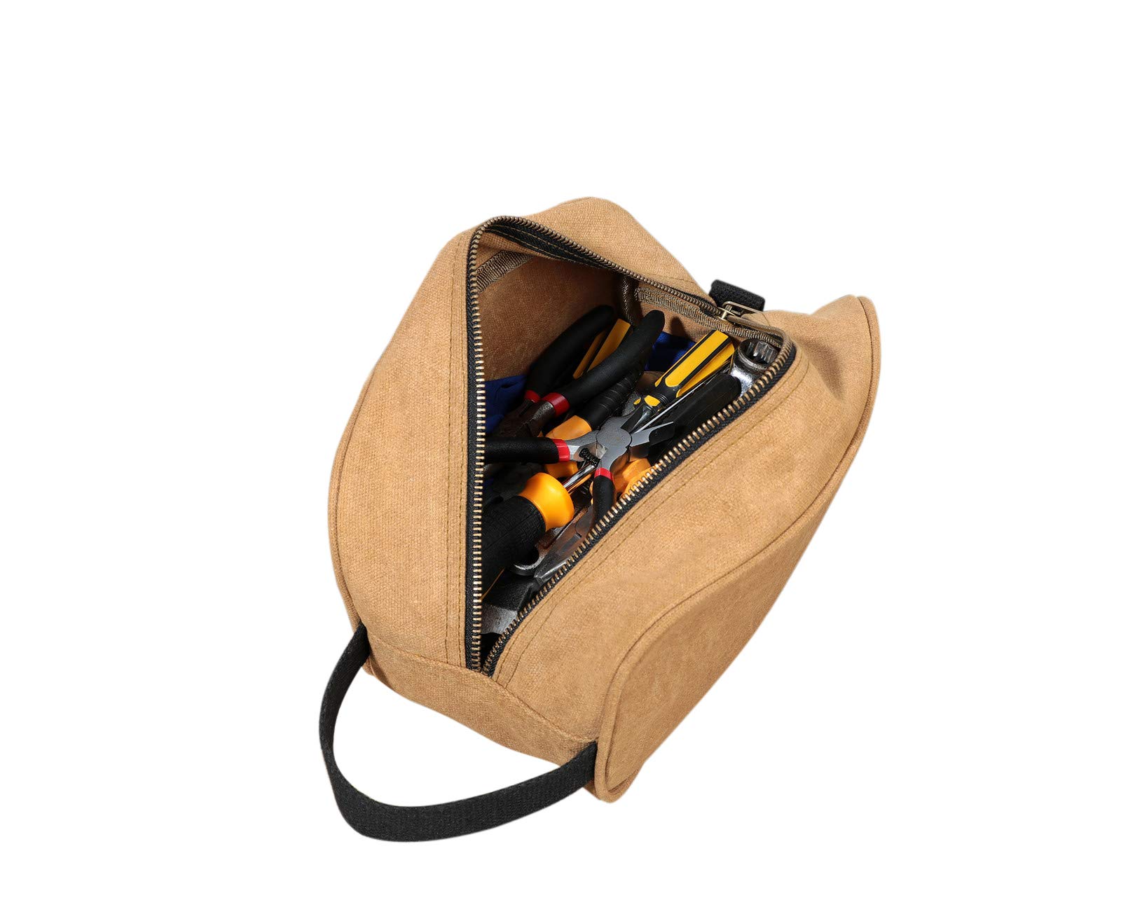 Heavy Duty 16 OZ Waxed Canvas Tool Bag - Multi-Purpose Work Pouch & Tote Organizer for Tools, DIY Supplies & Outdoor Gear (Khaki) | Perfect for Construction, Camping & Home Improvement Projects