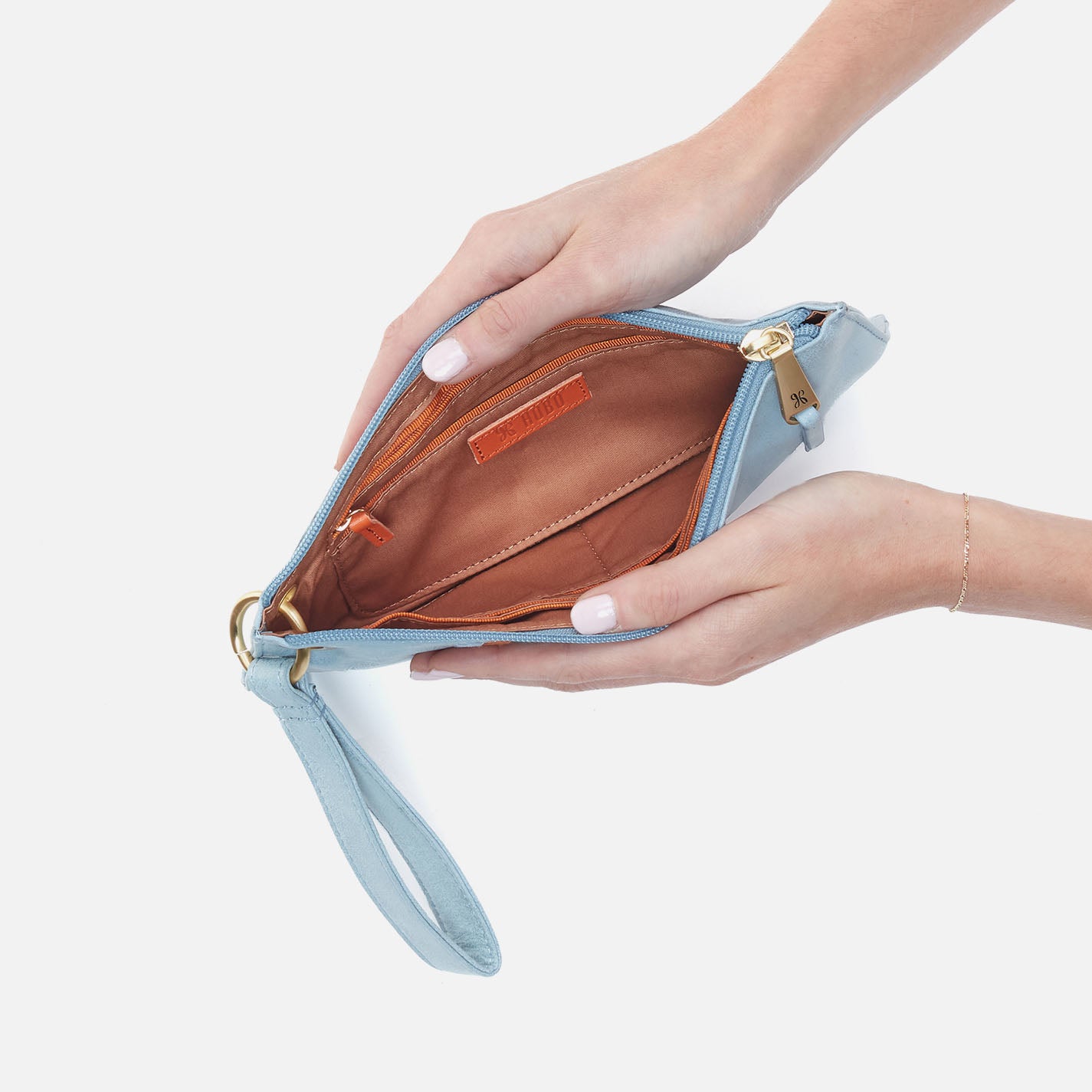 Premium Vida Wristlet in Buffed Leather - Stylish Sky Blue Crossbody Wallet for Women | Perfect for Everyday Use, Shopping & Travel