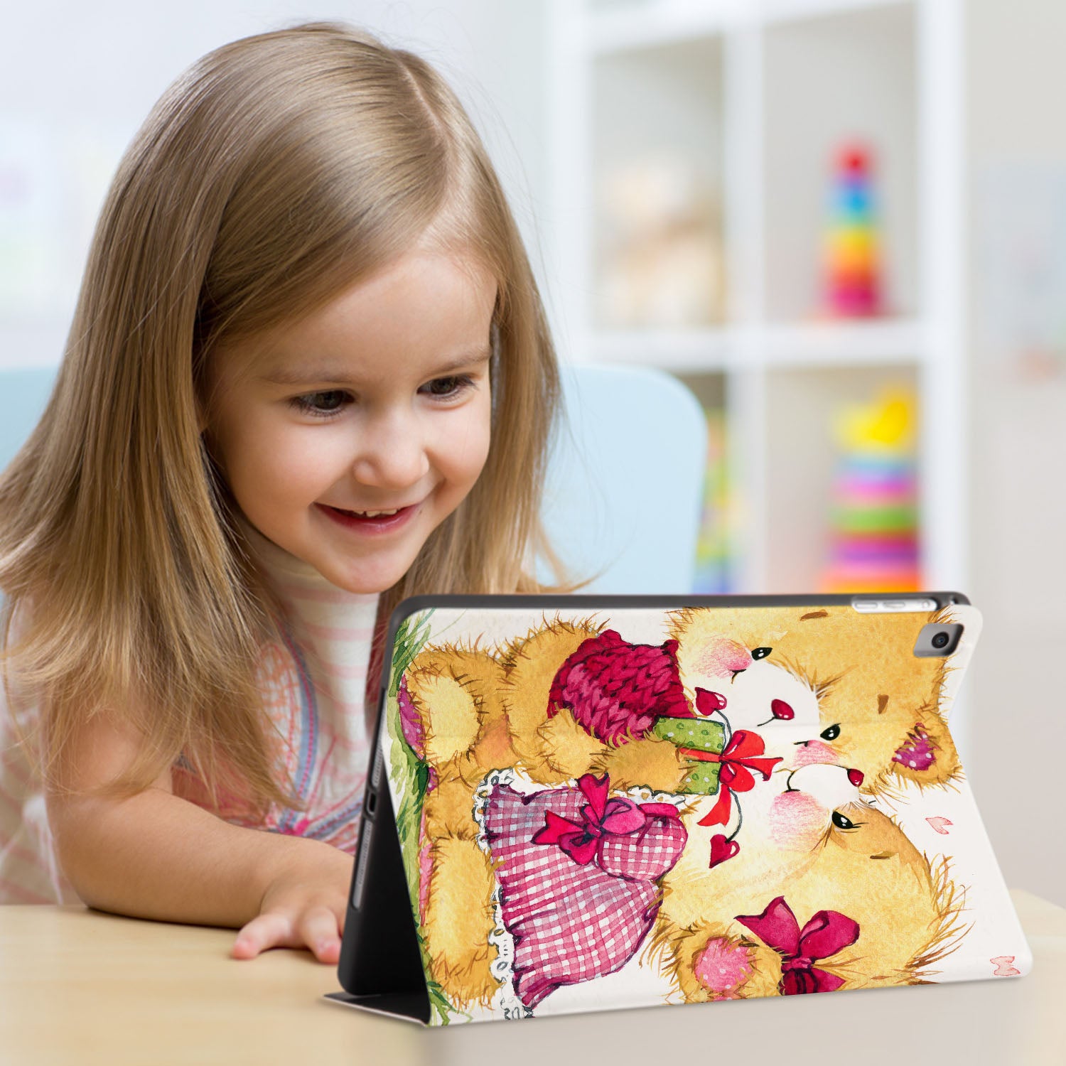 Premium iPad Folio Case with Bear Design - Slim Protective Cover for iPad 6th/7th/8th/9th Gen | Perfect for Work, School & Travel Accessories