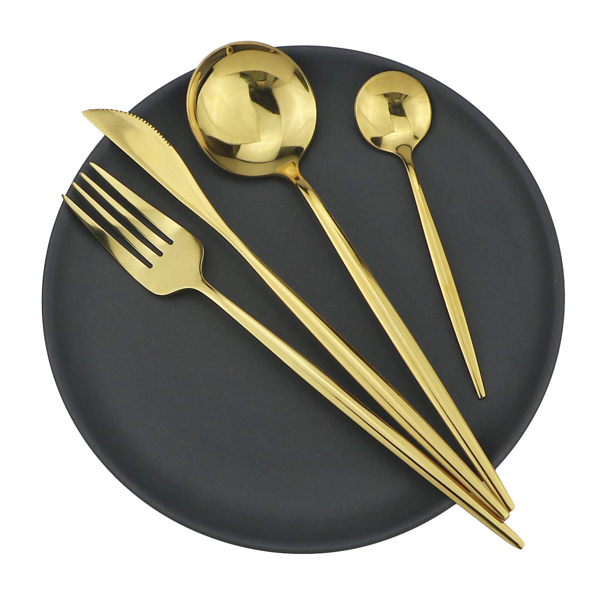 Premium Gugrida 24-Piece Silverware Set - 18/10 Stainless Steel Flatware Set with Mirror Polish (6 Forks, 6 Spoons, 6 Knives, 6 Teaspoons) - Durable Reusable Cutlery for Restaurants, Dinner Parties & Everyday Dining - Elegant Gold-Toned Utensils for Home & Hospitality Use