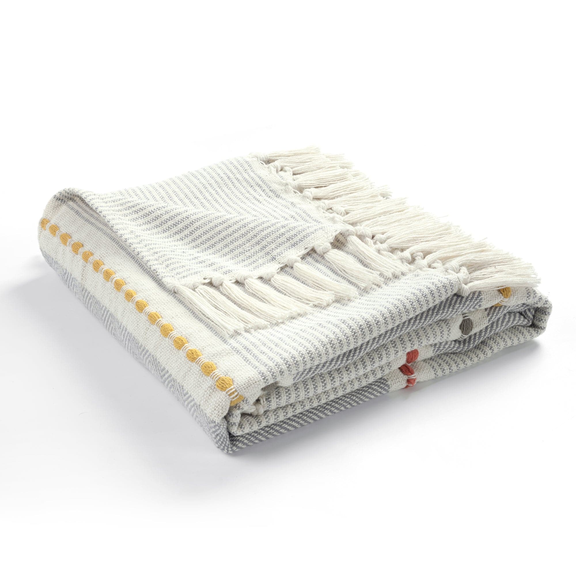 Herringbone Stripe Yarn-Dyed Cotton Woven Tassel Throw Blanket - Soft & Cozy Decorative Couch Cover for Living Room, Bed, Sofa