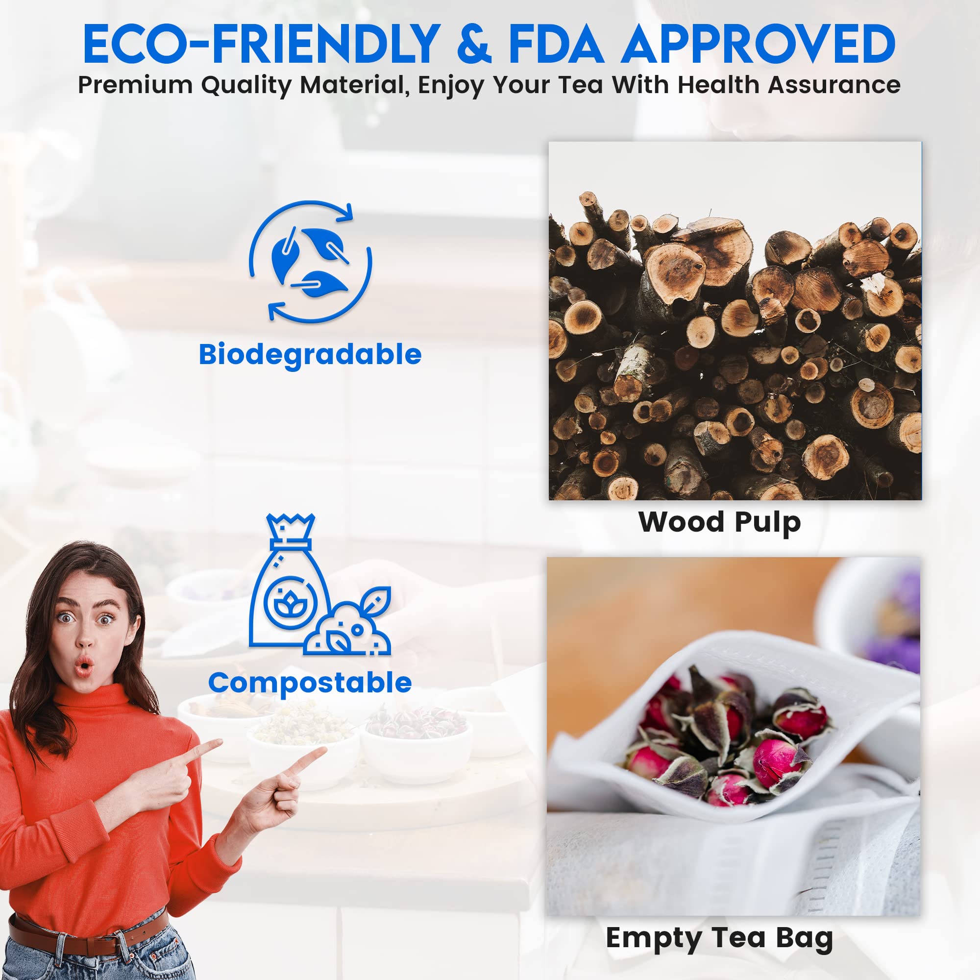 200 Compostable Empty Tea Bags 2.5