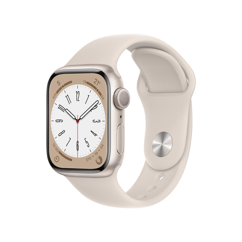 Apple Watch Series 8 (GPS) 41mm Aluminum Case in Starlight with White Starlight Sport Band - Perfect for Fitness Tracking, Workouts & Everyday Wear