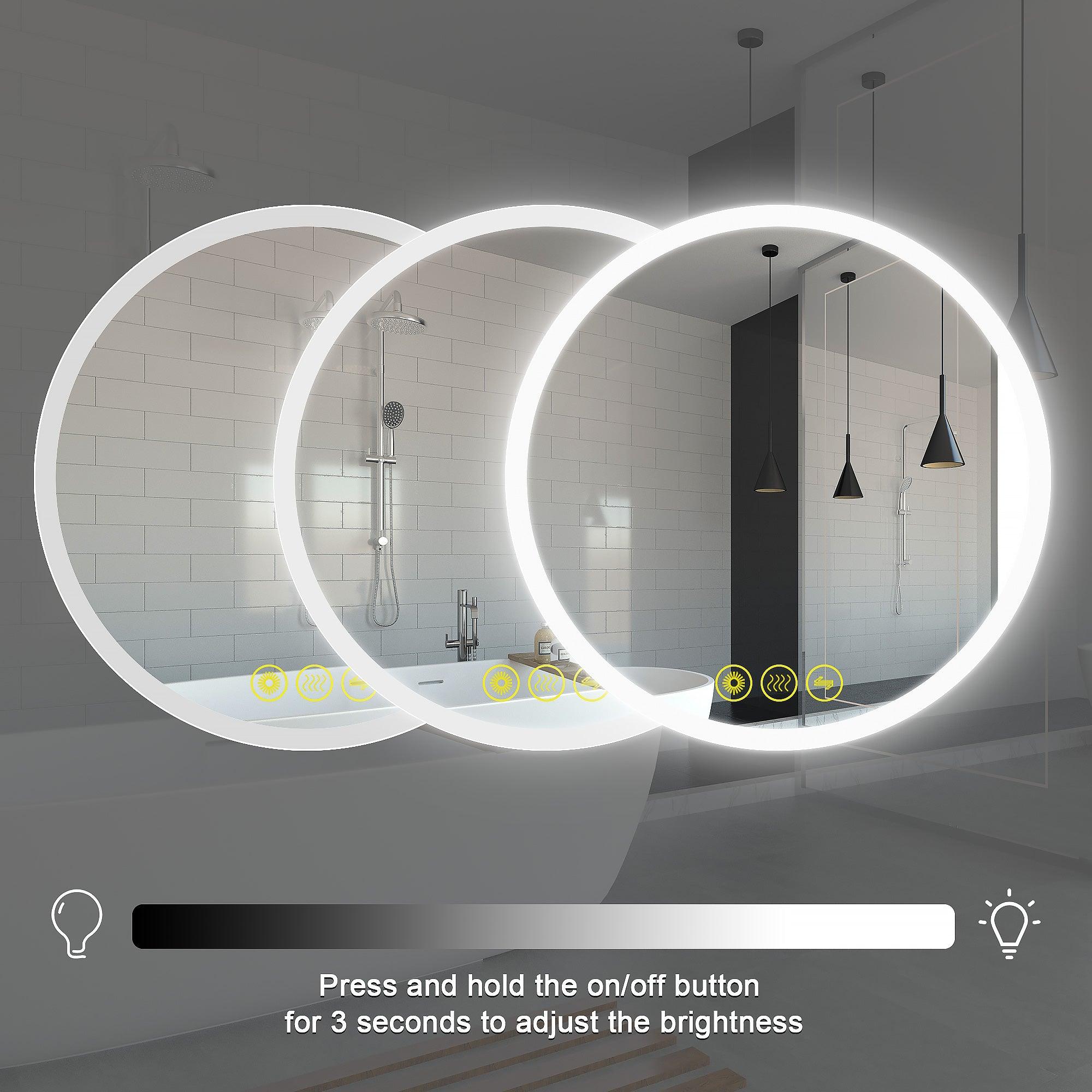 SmartReflect Modern Round LED Dimmable Anti-Fog Frameless Bathroom Vanity Mirror - Perfect for Makeup, Shaving & Home Decor - Waterproof & Energy-Efficient Bathroom Lighting Solution