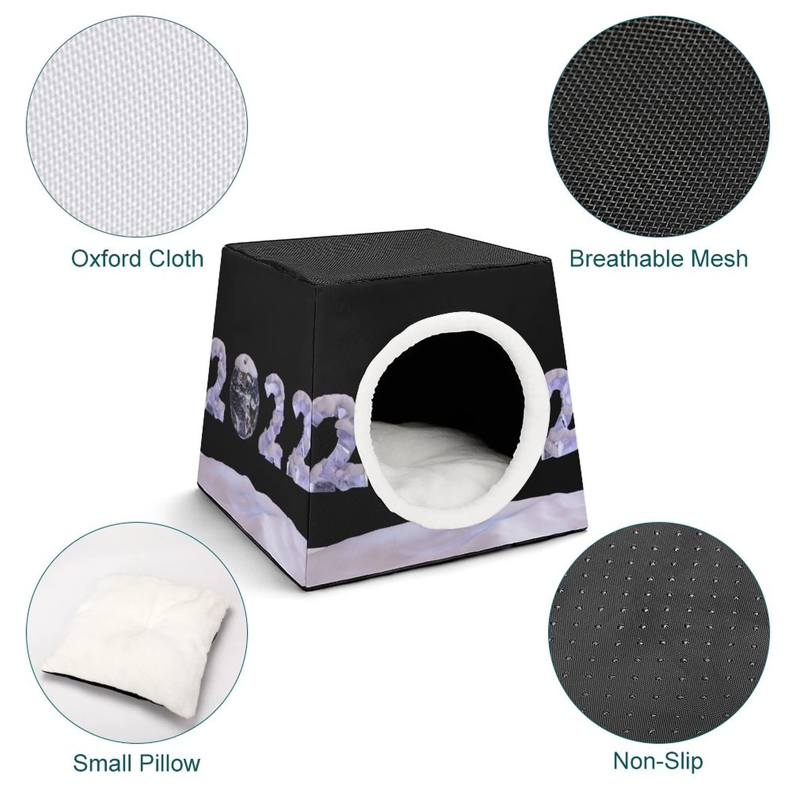 2022 New Year Black Printed Pet House - Indoor Cat Bed & Outdoor Dog Sofa Cube Condo for Small Pets | Cozy Sleeping Spot & Play Area for Cats & Puppies