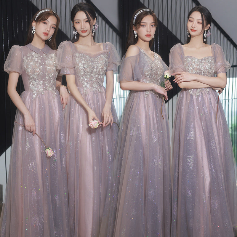 Elegant A-Line Pink Tulle Bridesmaid Dress - Shiny Long Prom Gown for Weddings & Formal Events (Style 524) - Perfect for Bridal Party, Evening Galas & Special Occasions