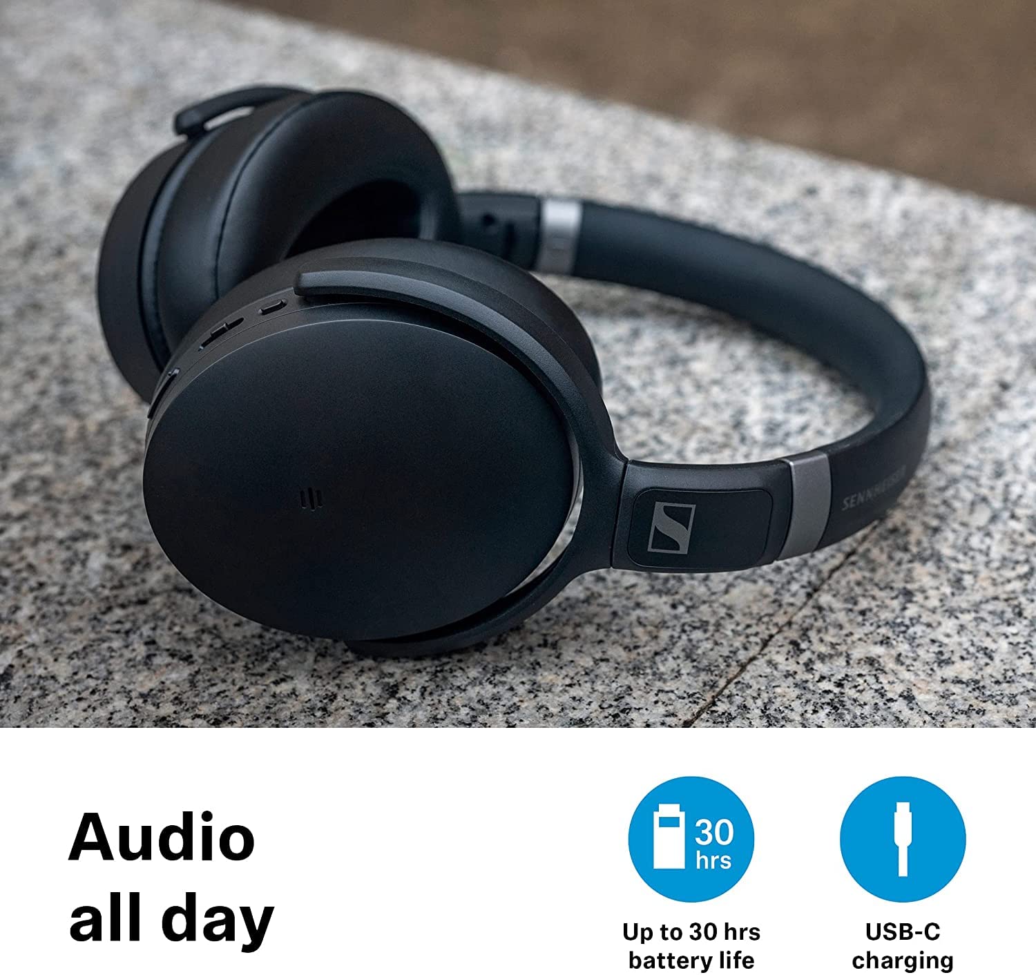Sennheiser HD 450SE Wireless Bluetooth 5.0 Headphones with Alexa Built-in - Active Noise Cancelling Over-Ear Headphones, 30H Battery Life, USB-C Fast Charging, Foldable Design for Travel & Commuting - Black