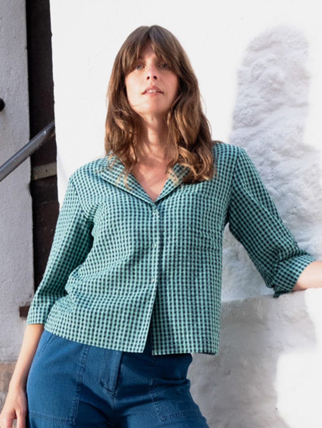 Gina Women's Casual Cotton Shirt - Duck Egg Blue Gingham Print Button Down Top for Spring Summer Outfits | Office, Date Night & Weekend Wear