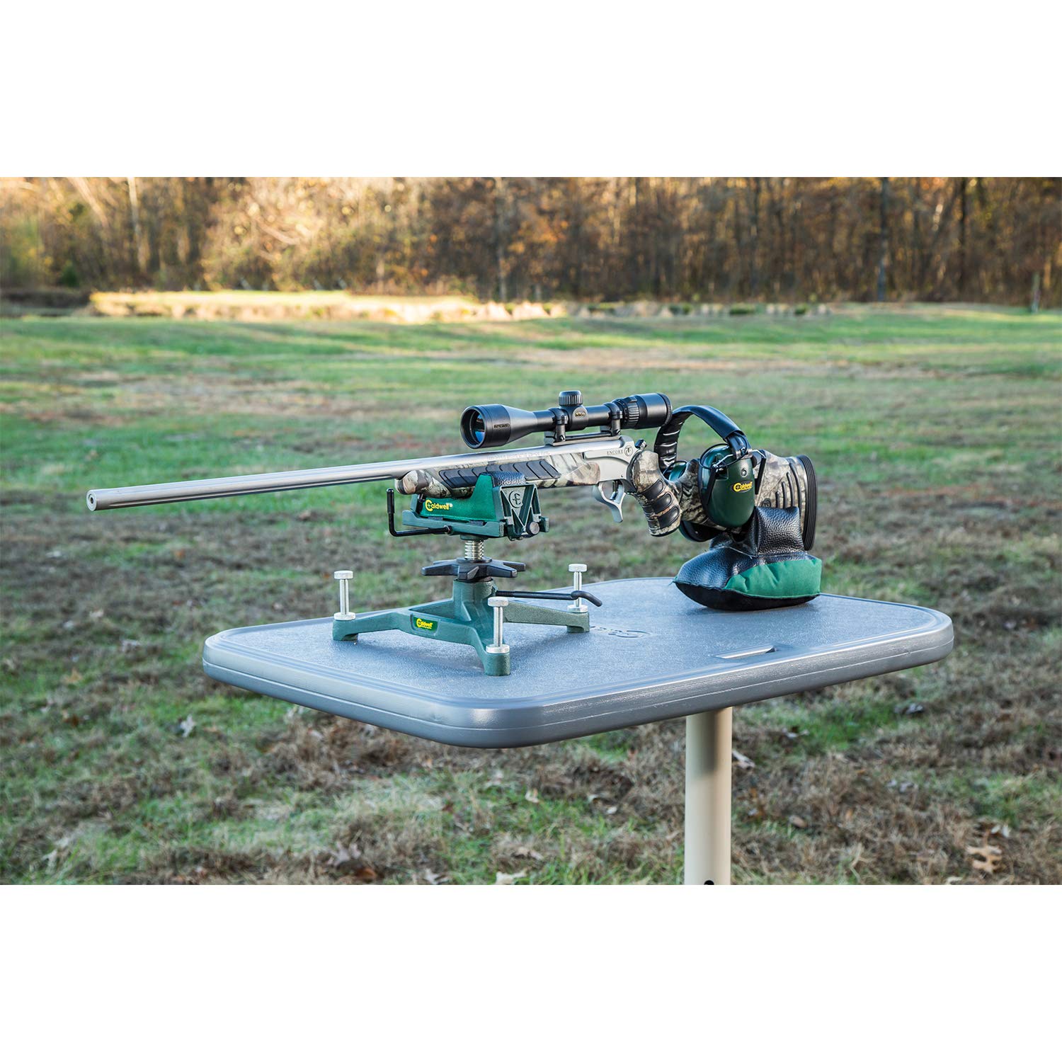 Caldwell Ambidextrous Stable Table with 360° Rotation - Weatherproof Synthetic Top & Seat for Outdoor Shooting, Range Practice & Gun Cleaning | Perfect for Hunting, Tactical Training & Firearm Maintenance