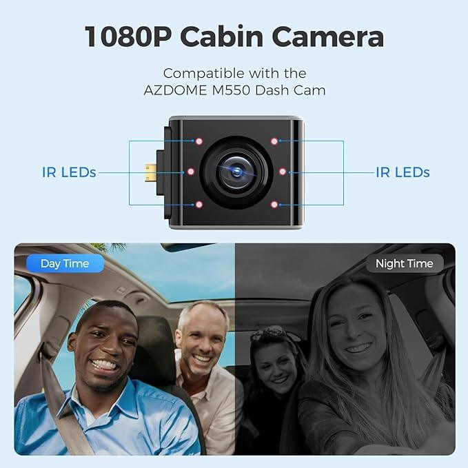 AZDOME 1080P HD Interior Cabin Camera - Compatible with AZDOME M550 Dash Cam for Truck, Taxi & Ride-Share Vehicle Monitoring