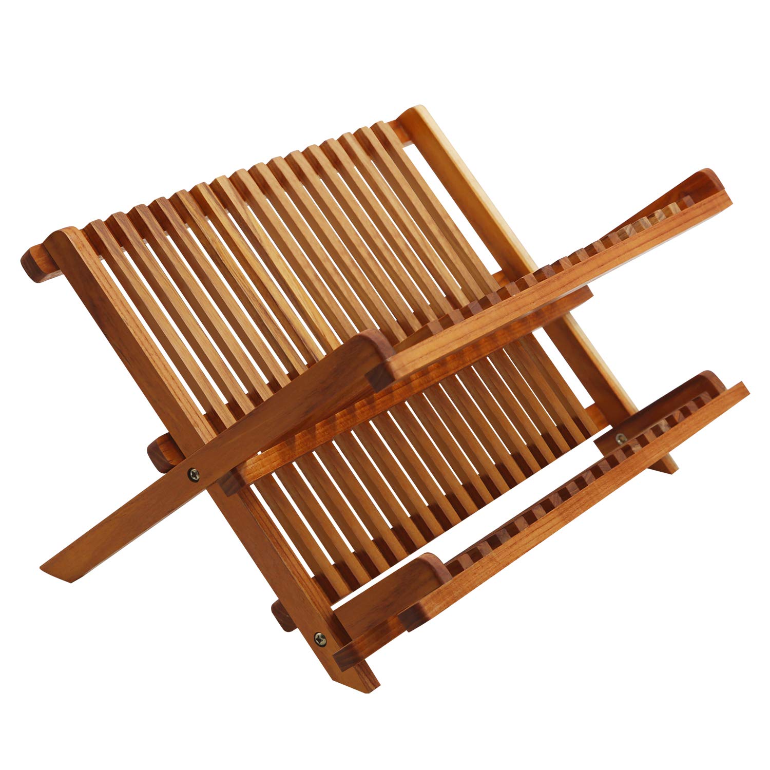 Utoplike Teak Dish Drainer Rack - 2 Tier Collapsible & Foldable Dish Drying Rack, Compact Plate Organizer Holder for Kitchen - Perfect for Small Spaces, Countertop Storage & Dish Drying