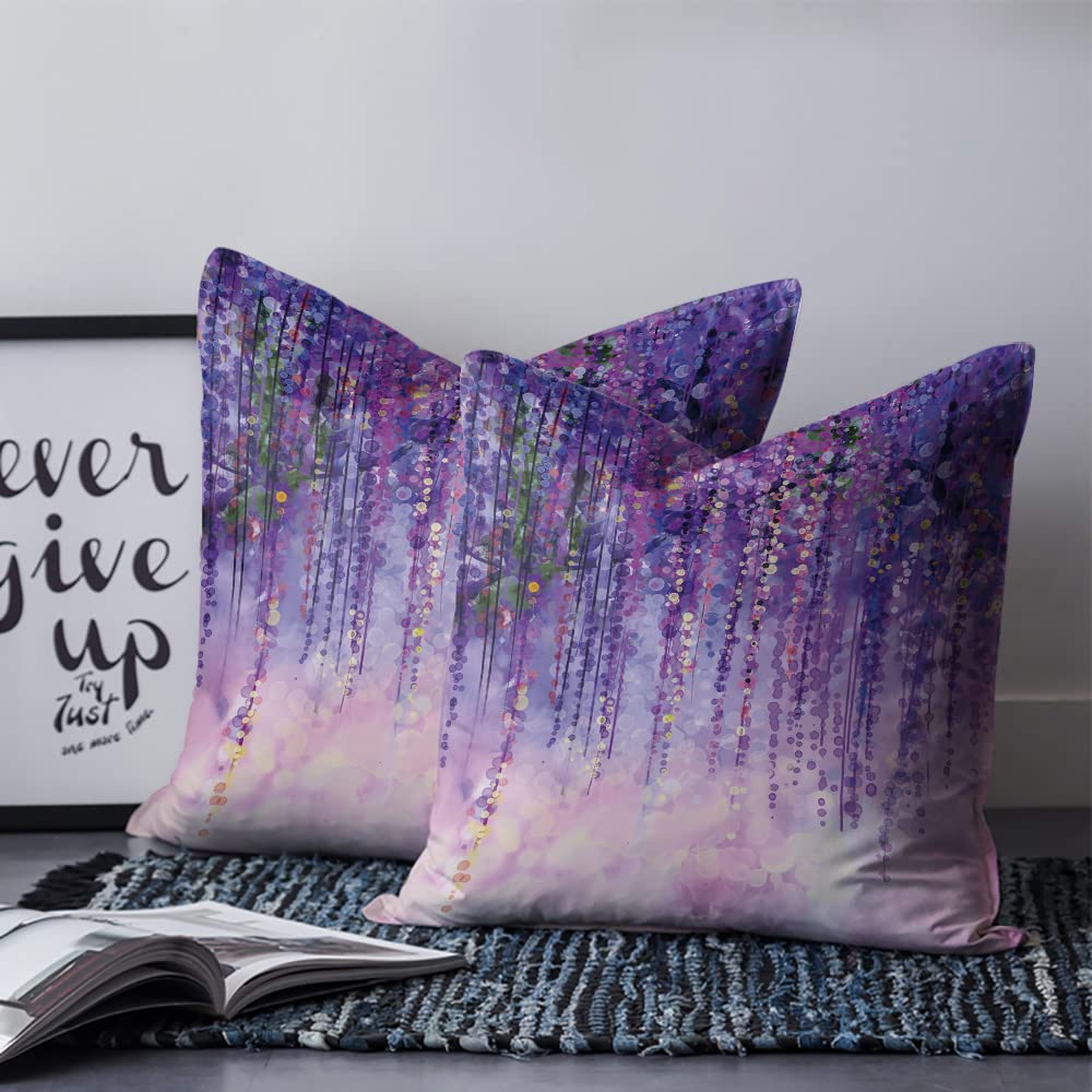 Libaoge 20x20 Inch Throw Pillow Covers Set of 2 - Soft Square Decorative Cushion Covers with Wisteria Flower Pattern for Sofa, Couch, Bedroom - Perfect for Toddler Rooms & Nursing Areas (Home Decor, Living Room Accents)