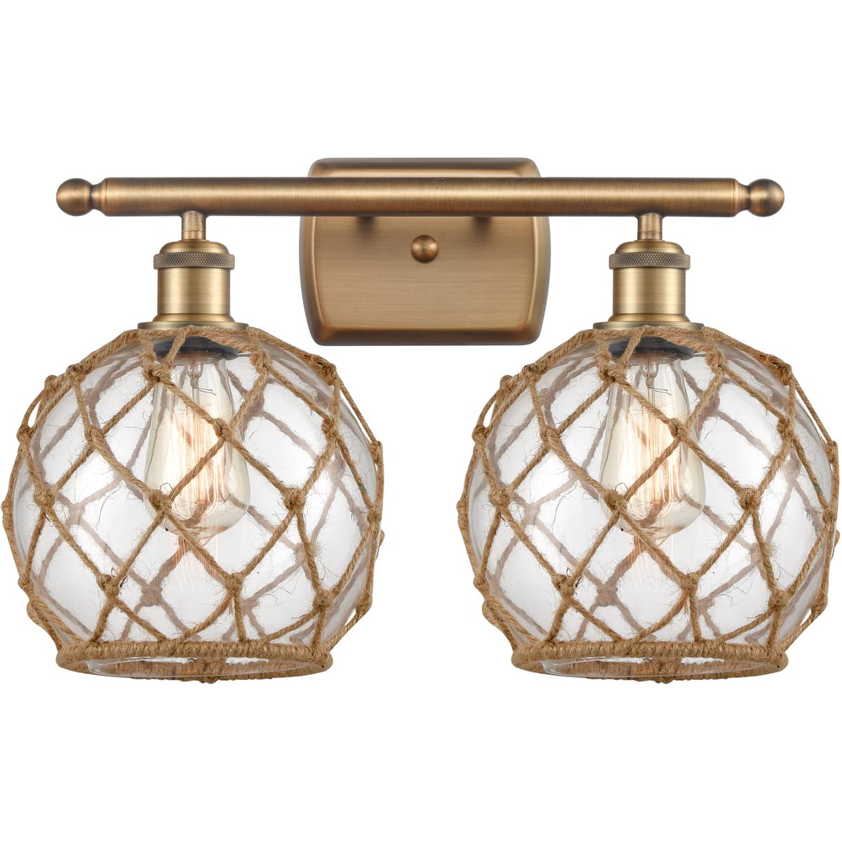 Ballston Collection Brushed Brass Farmhouse Rope 2-Light Bathroom Vanity Light Fixture - Vintage Style LED Lighting for Bathroom, Powder Room & Dressing Area
