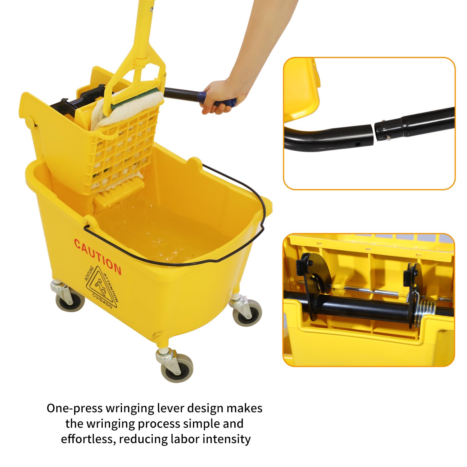 Commercial Mop Bucket with Side-Press Wringer - 35 Quart Heavy Duty Cleaning Bucket for Floors - Yellow Industrial Mop & Bucket Set - Perfect for Janitorial Services, Hospitals & Schools