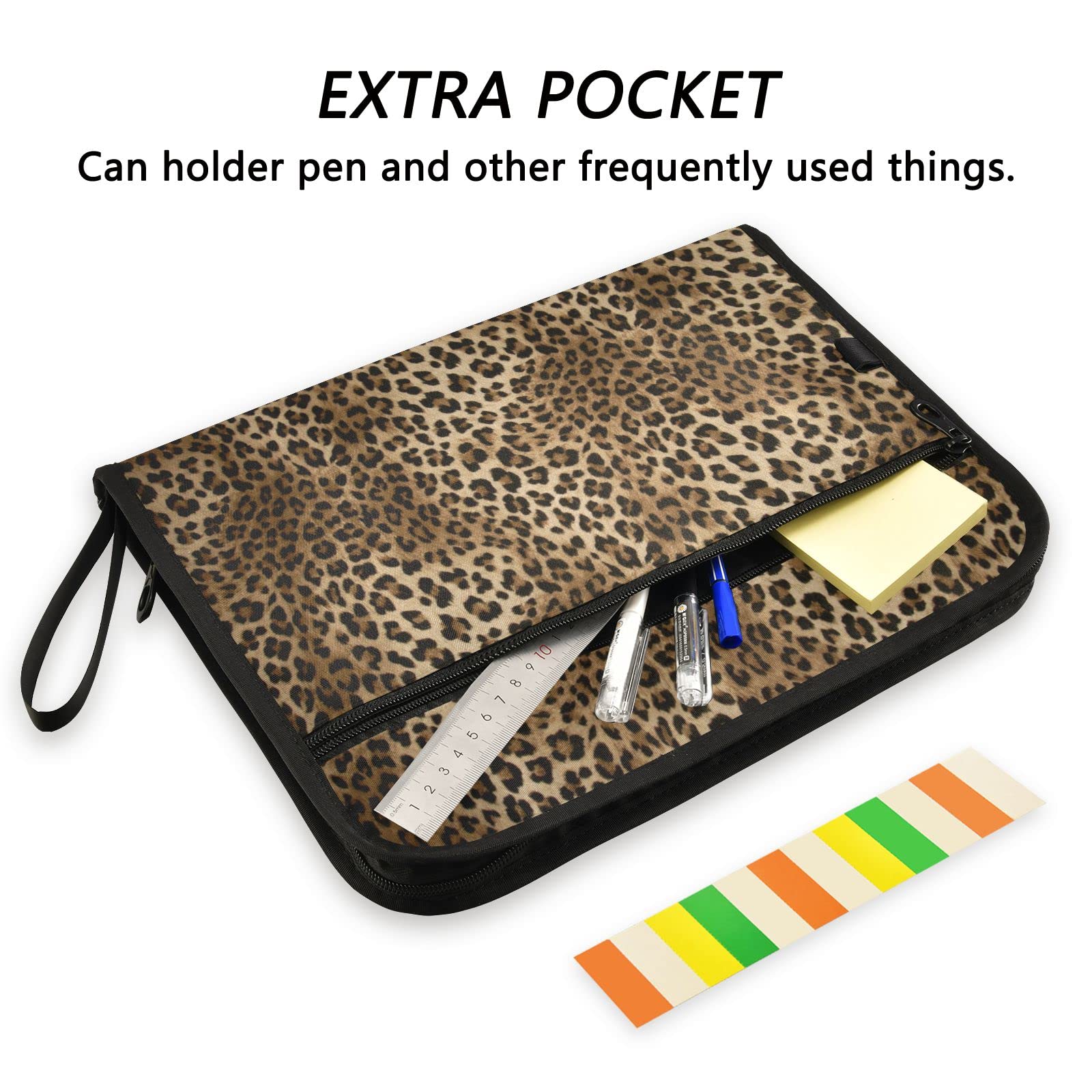 Kcldeci 13-Pocket Leopard Print Expanding File Folder - Accordion Document Organizer with Zipper Closure for A4/Letter Paper - Perfect for Office, School & Home Organization
