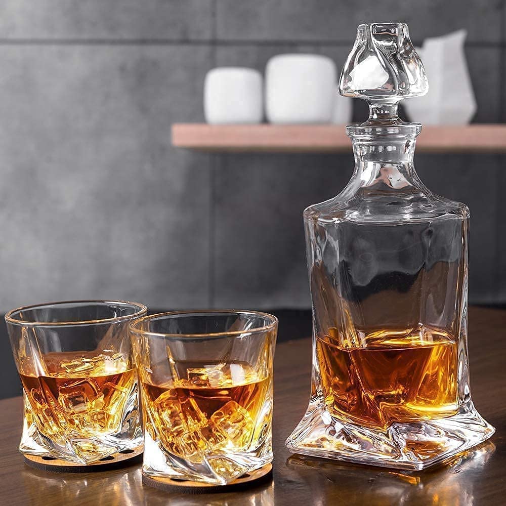 Premium Handmade Crystal Whiskey Decanter Set with 12 Old Fashioned Glasses - Scotch, Bourbon & Irish Whisky Gift Set for Men (13-Piece) - Perfect for Home Bars, Weddings & Whiskey Tasting Events