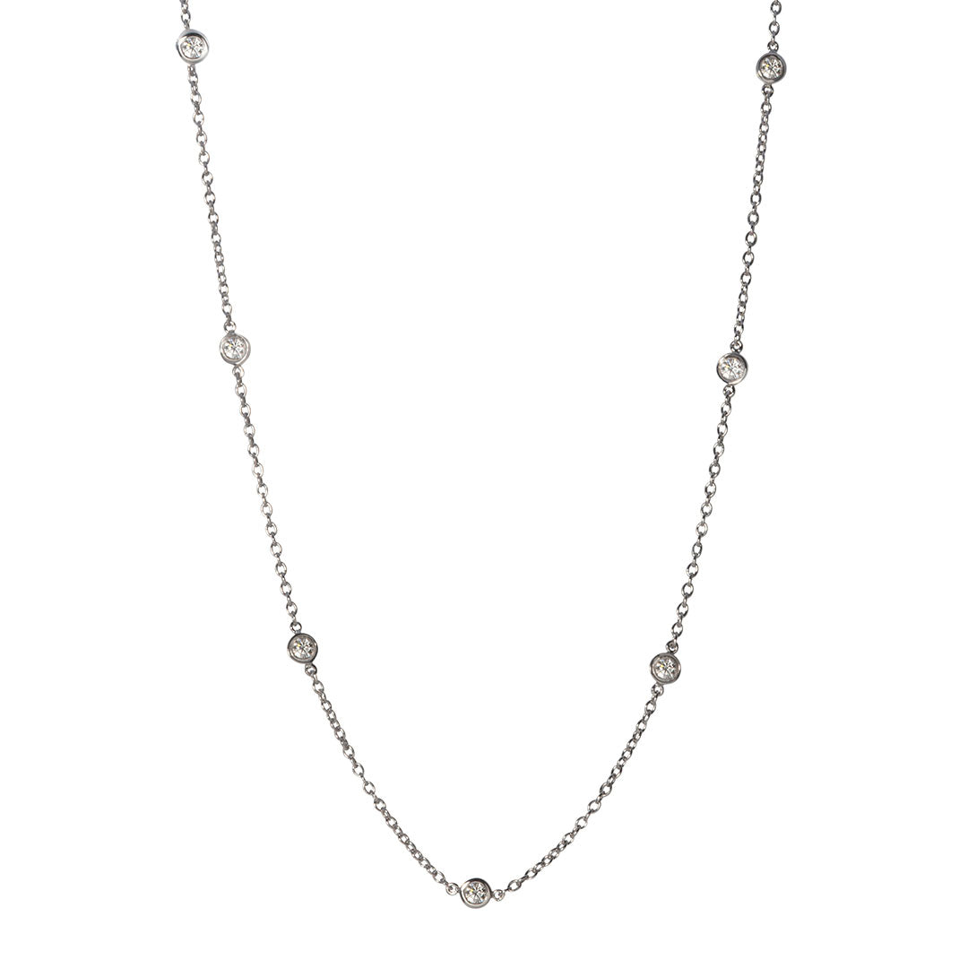 0.80ctw Diamond by the Yard 14 Station 14K White Gold Necklace for Women - Elegant Everyday Jewelry & Special Occasion Gift