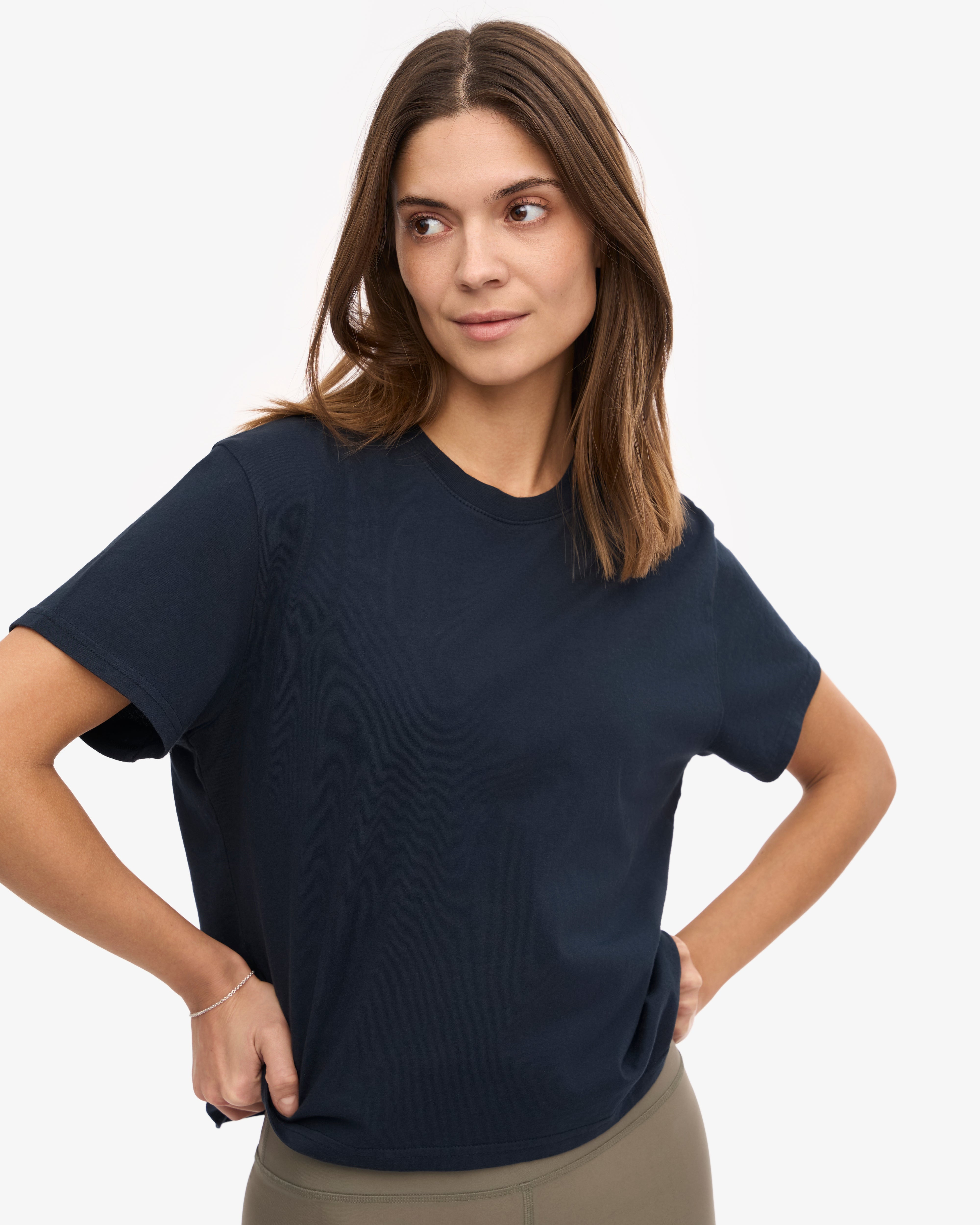 Organic Boxy Crop Tee - Navy Blue | Women's Casual Short Sleeve T-Shirt | Perfect for Yoga, Running & Everyday Wear
