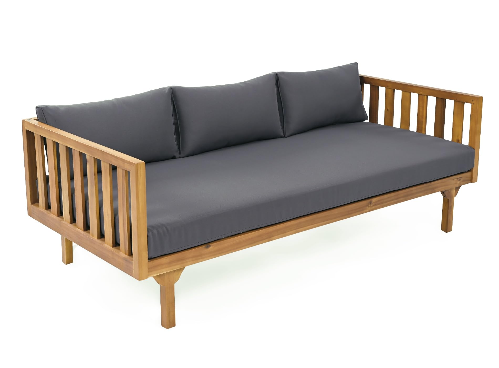 Merax 3-Seater Acacia Wood Outdoor Daybed with Cushions - Patio, Backyard & Garden Furniture - Dark Grey & Brown - Perfect for Lounging, Sunbathing & Relaxing Outdoors