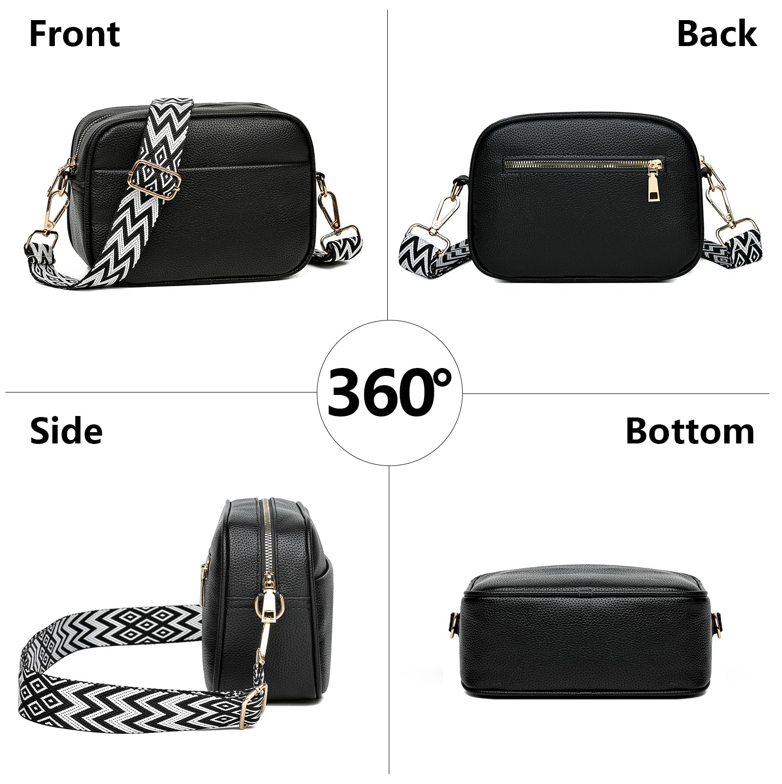 DKIIL NOIYB Women's Leather Crossbody Bag with Adjustable Wide & Chain Strap, Multiple Pockets Camera Bag (22cm) - Perfect for Travel, Work & Everyday Use