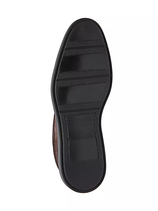 Santon Men's DK Brown Leather Laceless Chukka Boots - Comfortable Casual & Business Slip-On Shoes for Work, Travel & Everyday Wear