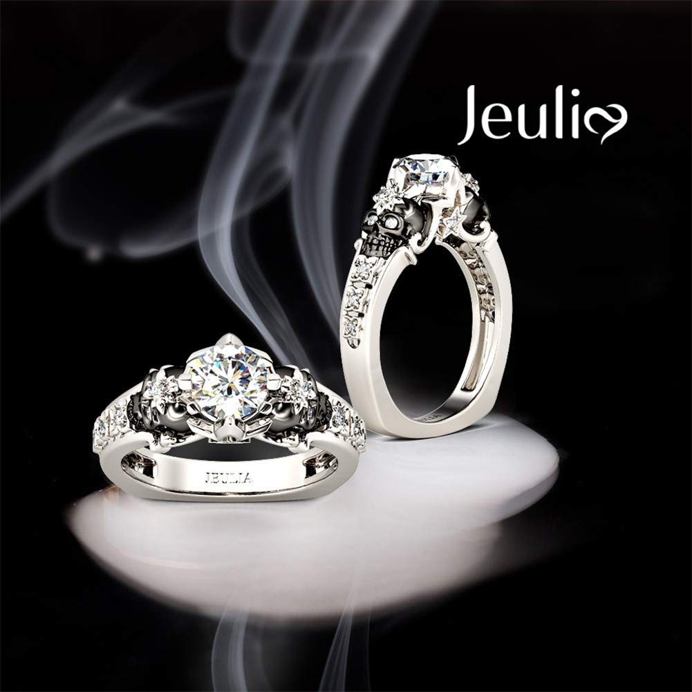 2 Carat Round Cut Diamond Skull Ring for Women - Sterling Silver Two-Tone Wedding Band, Customizable Bridal Ring with European Shank - Perfect for Engagement, Promise, Anniversary Gifts (Includes Gift Box) | Ideal for Romantic Proposals, Wedding Ceremonies, and Special Occasions