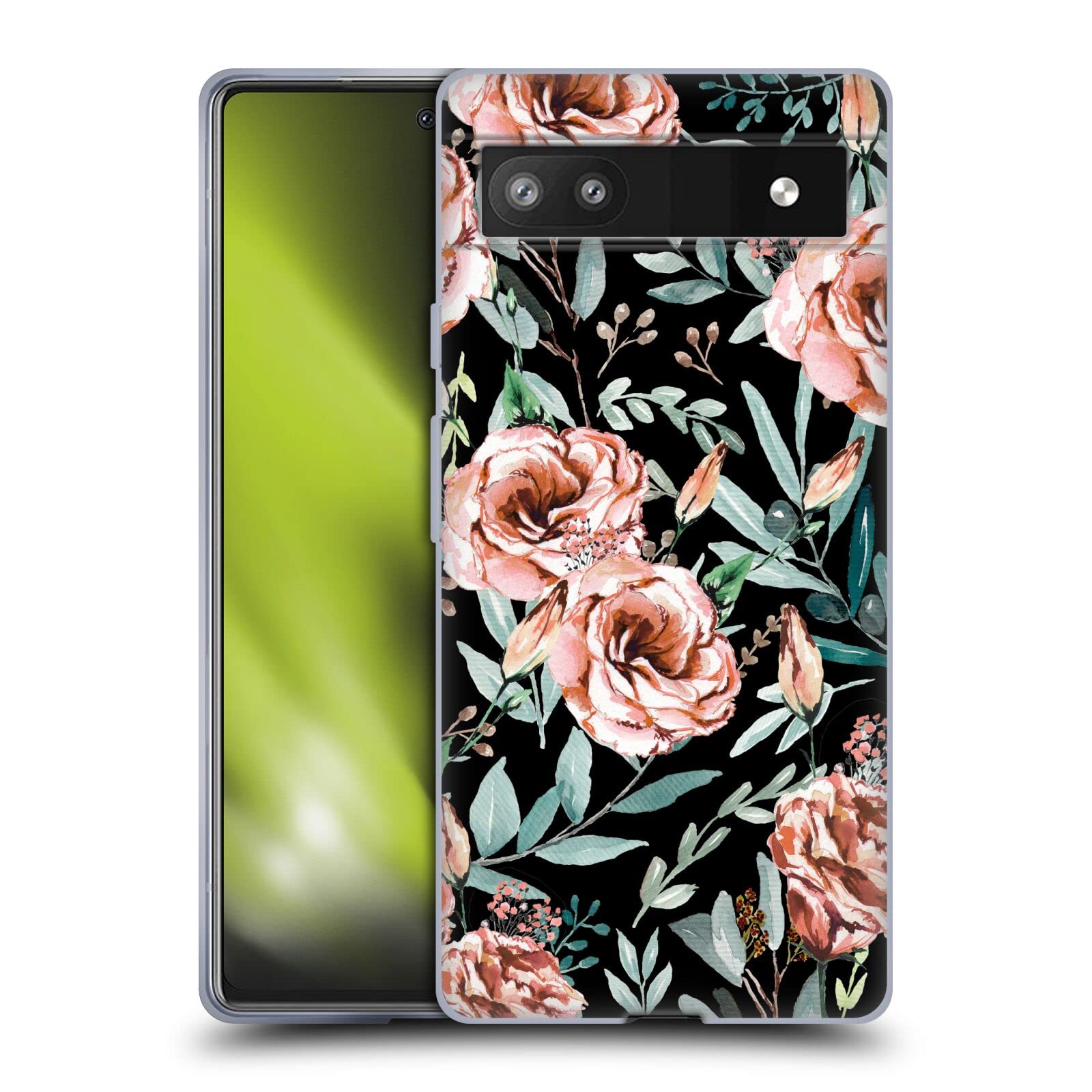 Head Case Designs Anis Floral Explosion Black Flower Soft Gel Case for Google Pixel 6a - Stylish Protection for Everyday Use