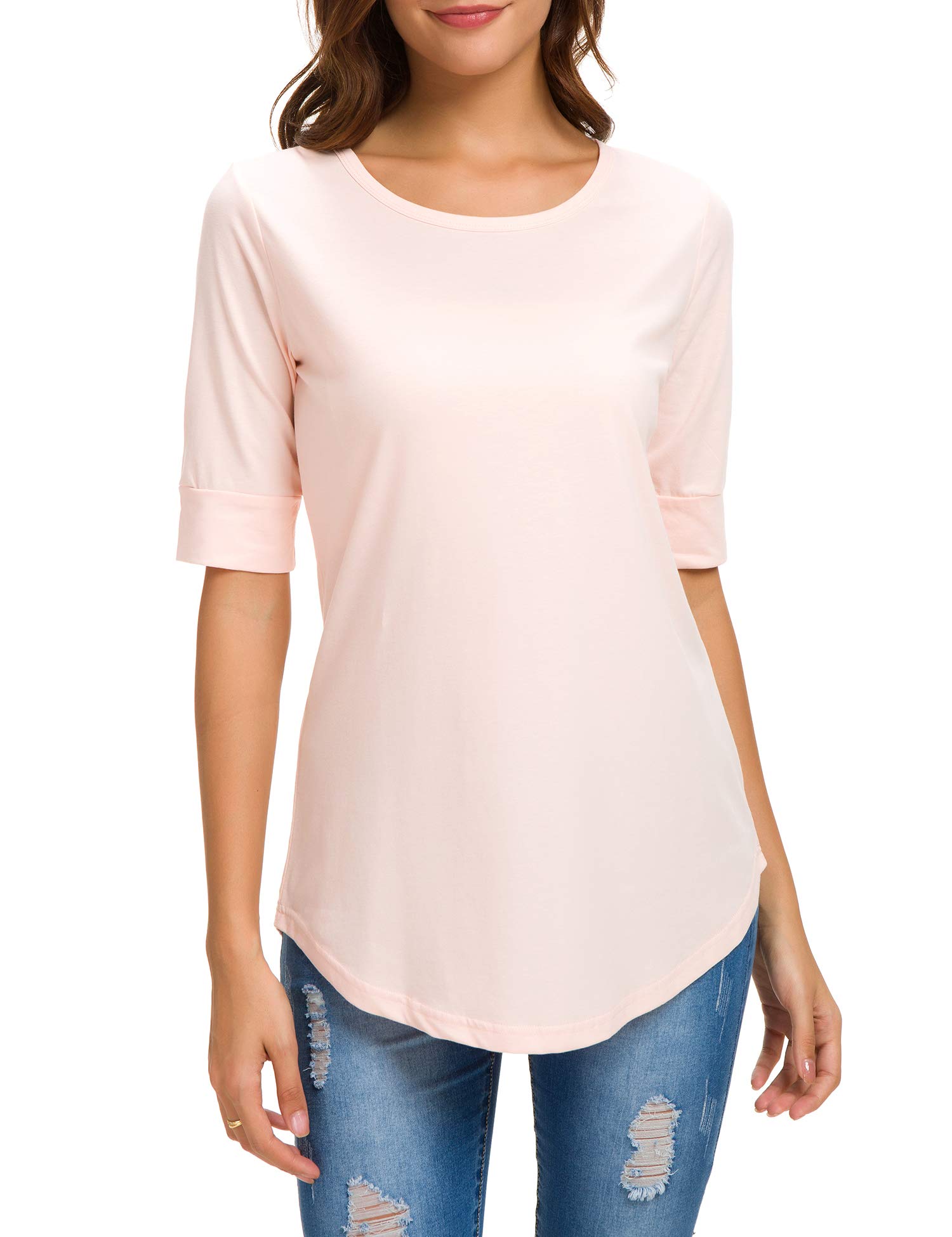 Women's Elbow-Length Sleeve Tops - Summer Fashion Cotton Blouses & Casual Tunic Tee Shirts for Work, Travel & Everyday Wear