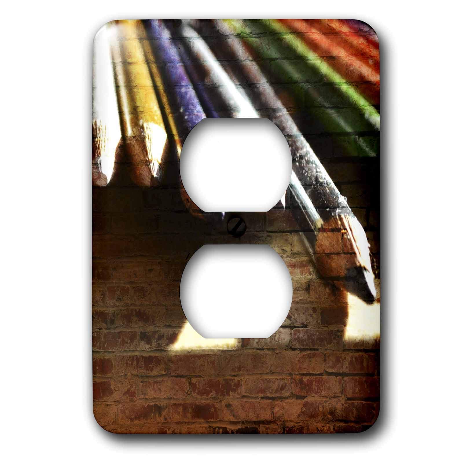 3dRose LLC lsp_42661_6 Pencils and Bricks Artistic Photography Wall Plate - Decorative 2 Plug Outlet Cover for Home & Office Decor - Perfect for Living Room, Bedroom, or Studio Art Display