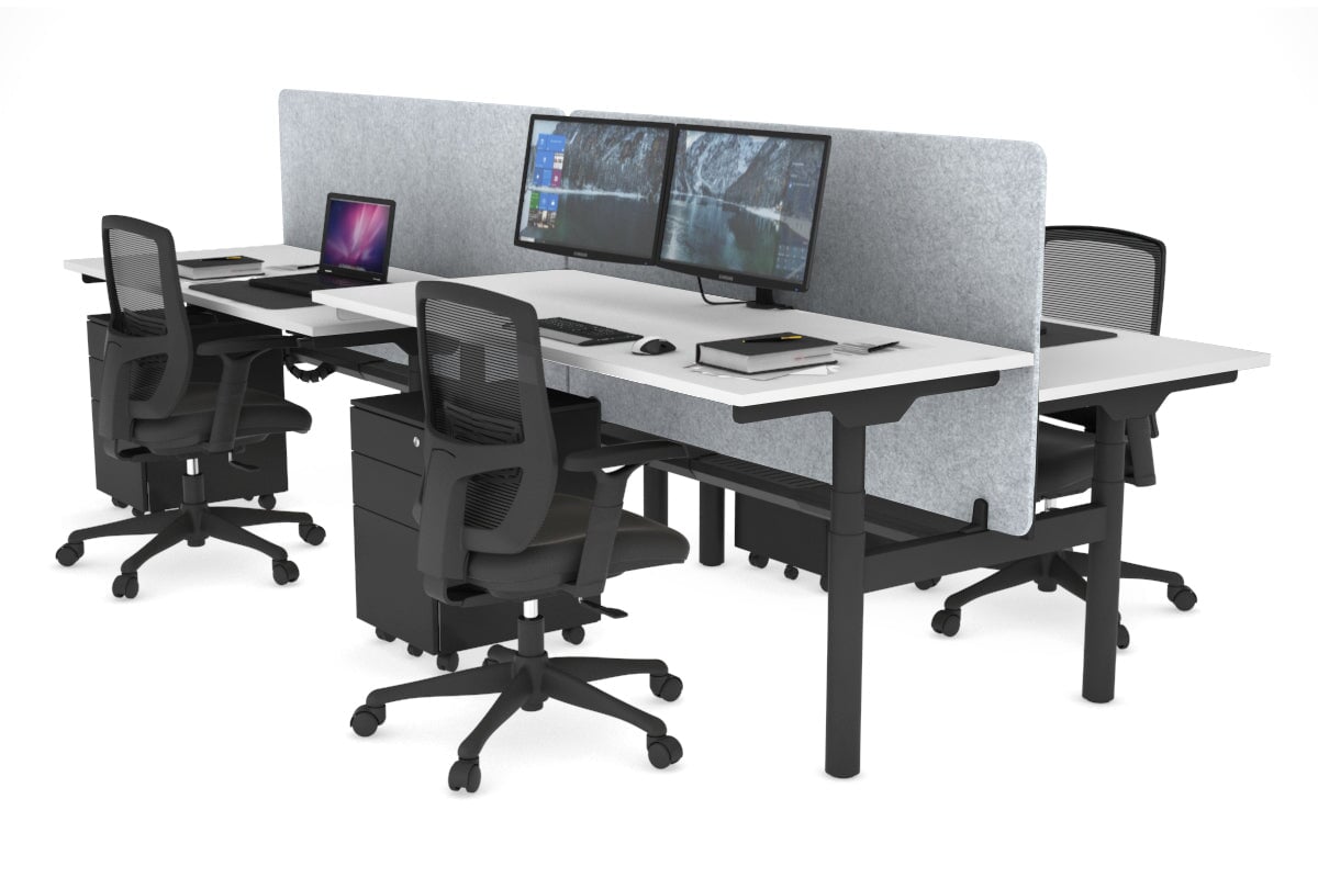 Flexi Premium Height Adjustable 4-Person H Bench Workstation - Black Frame [1200L x 700W] - Ideal for Office, Coworking Space & Home Office Setup