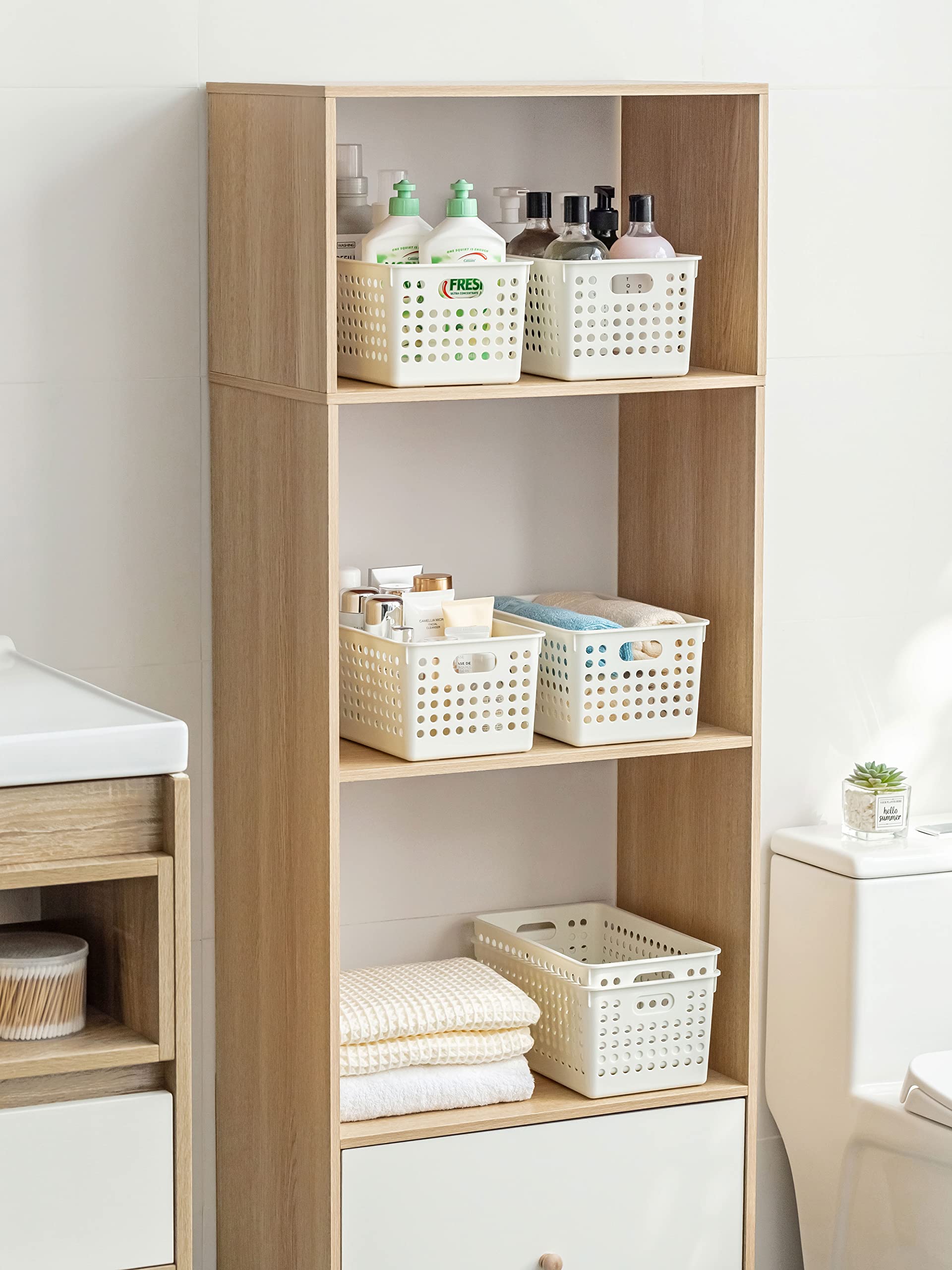 10-Pack Plastic Storage Baskets - Small Stackable Pantry Organizer Bins for Kitchen, Bathroom, Bedroom & Office | Space-Saving Home Organization Solution for Shelves, Countertops, Cabinets & Desktops | Perfect for Clutter-Free Living Spaces & Efficient Storage Needs