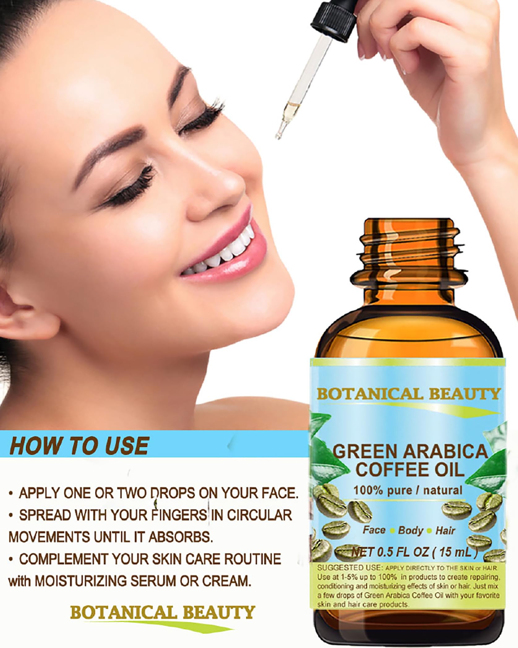 Pure Brazilian Green Arabica Coffee Oil - 100% Virgin Unrefined for Face, Skin, Hair & Nails - 1 Fl.oz (30ml) Anti-Aging Facial Oil - Natural Beauty Treatment for Dry Skin & Hair Care