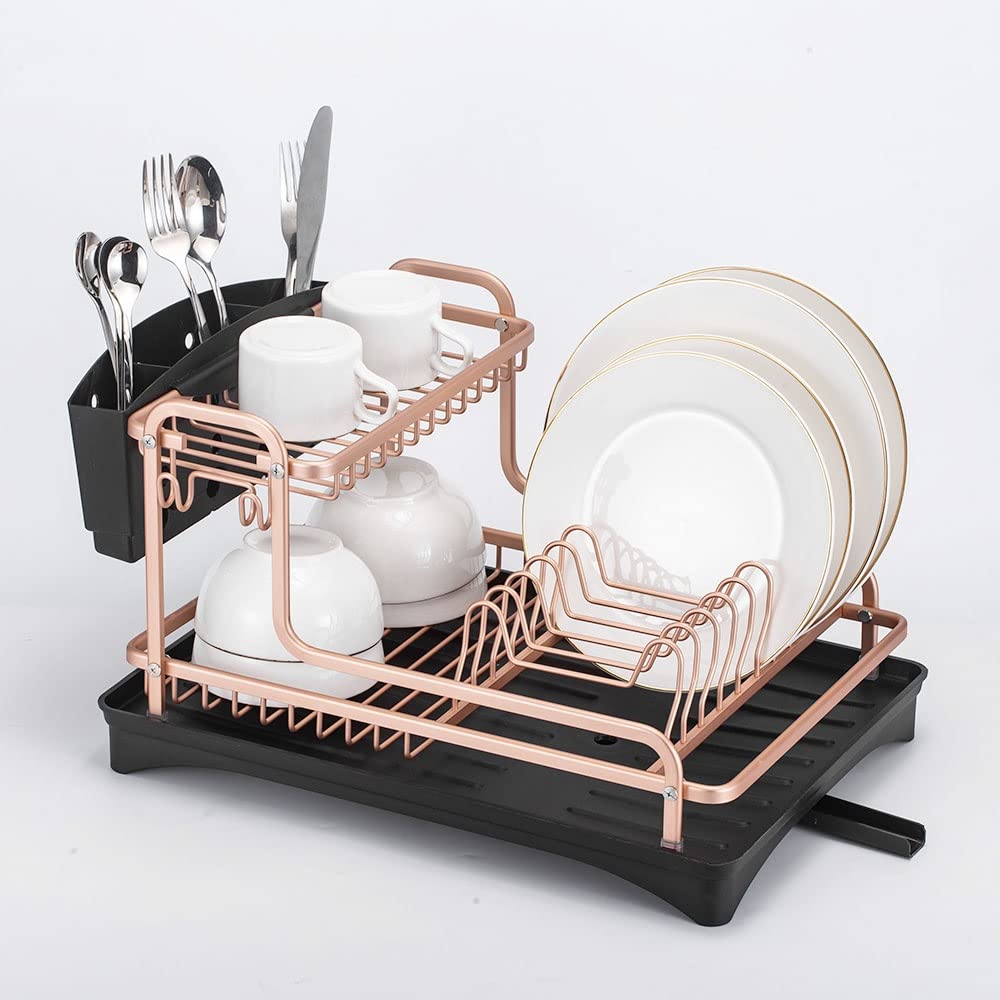 Double Layer Sink Stand Dish Drying Rack - Kitchen Organizer & Drainer with Plate Holder & Cutlery Storage Shelf - Perfect for Small Kitchens, Apartments & Countertop Organization