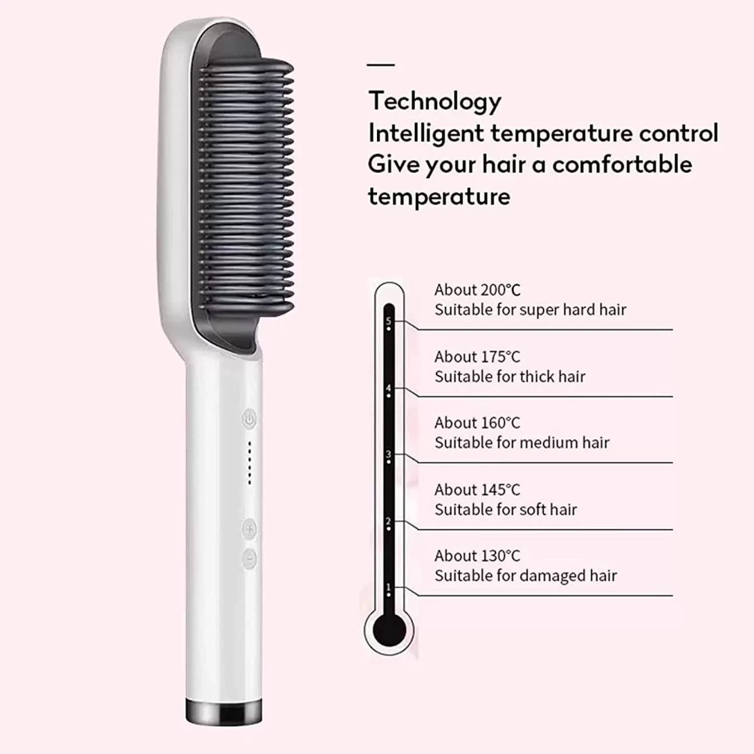 Avinya Electric Hair Straightener Comb Brush for Men, Women & Girls - 5 Temperature Settings for Smoothing & Straightening - Perfect for Home, Travel & Salon Styling