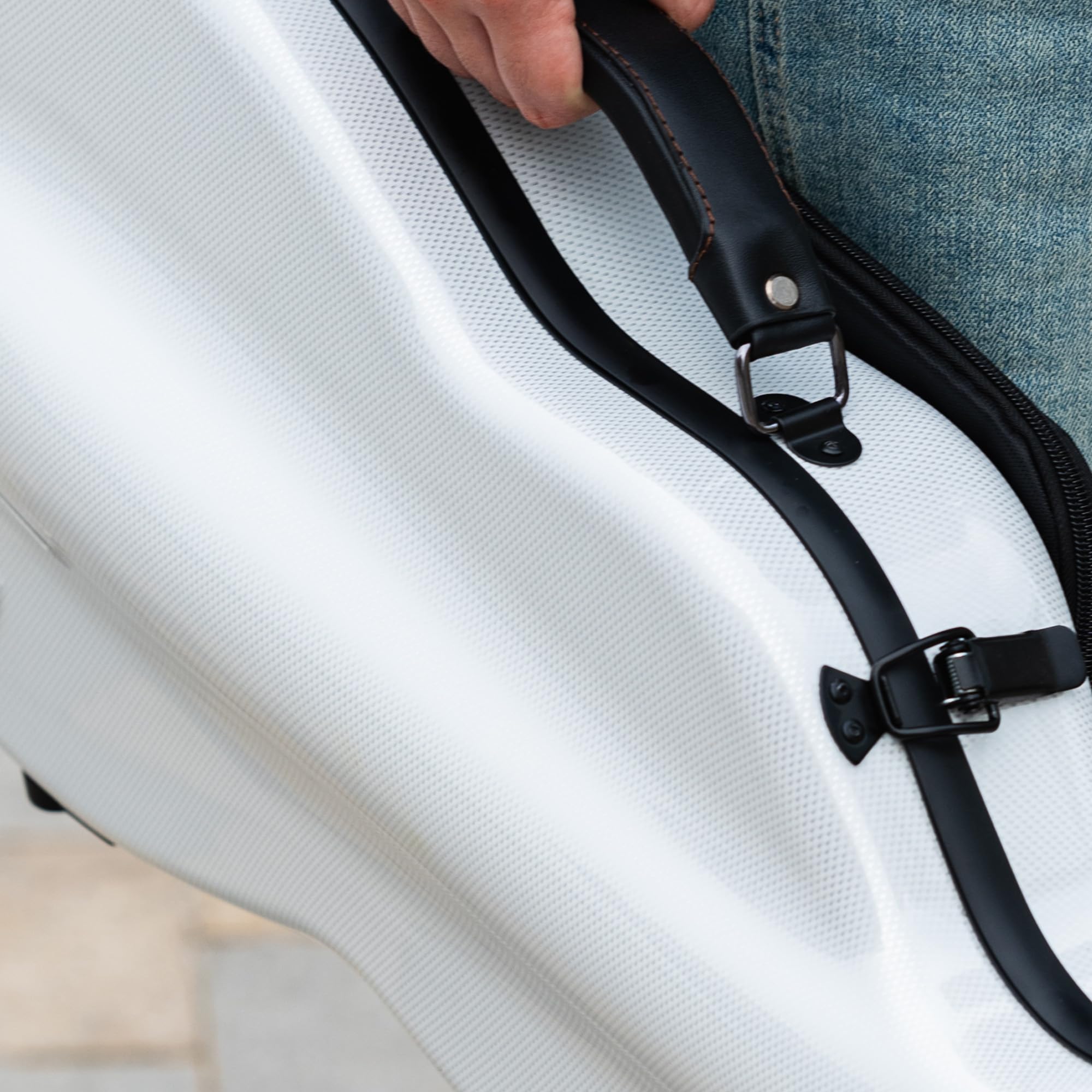 4/4 Full Size Christina Carbon Fiber Violin Case - High Strength Pear-Shaped Music Bag with Combination Lock & Extra Storage | White Hard Case for Professional Violinists | Perfect for School, Performances & Travel (VB-Random-WhiteDot)