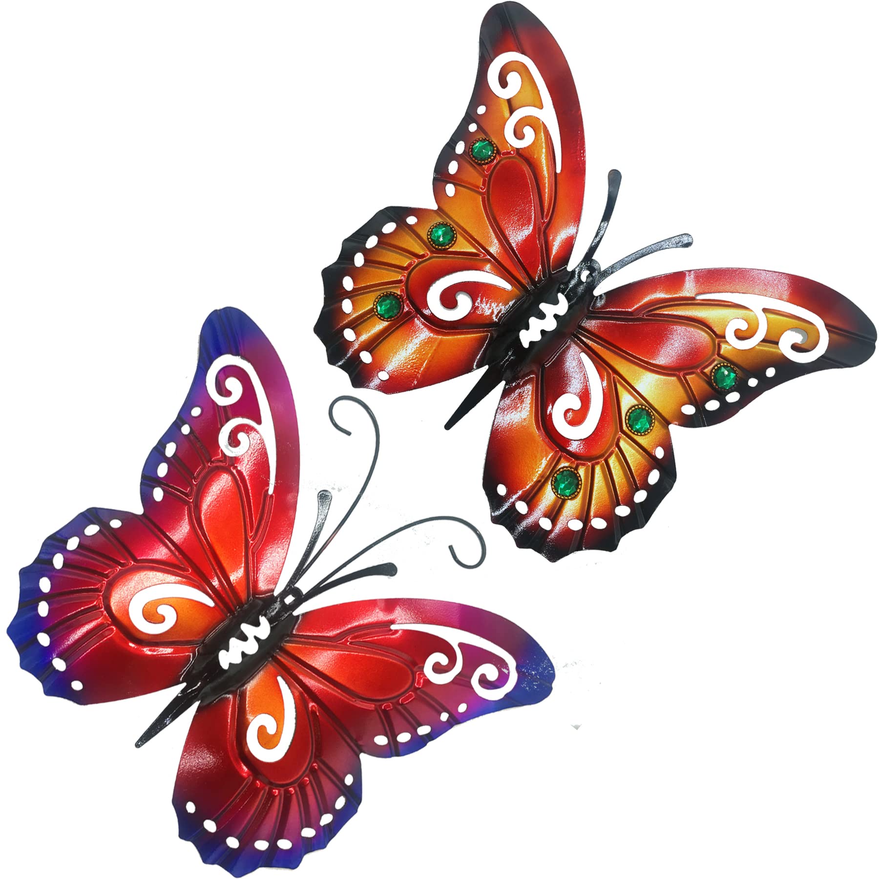 Metal Butterfly Wall Decor - 2 PCS Large Outdoor Metal Art Sculpture for Home, Garden, Fence & Patio | Indoor & Outdoor Decoration (Orange & Red) | Perfect for Boho, Farmhouse & Cottage Style Decor