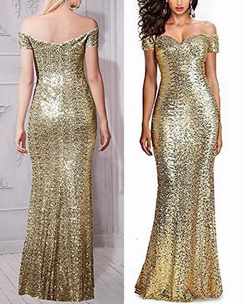 Elegant Off Shoulder Sequin Mother of the Bride Gown - Long Formal Evening Dress for Women - Perfect for Weddings, Galas & Special Occasions