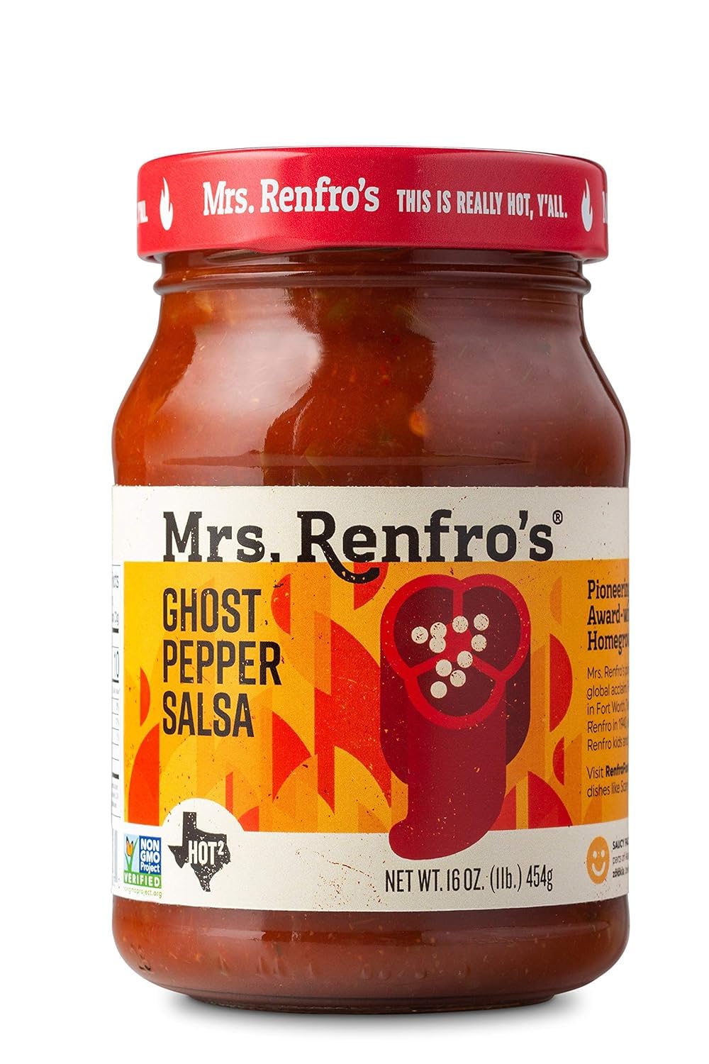Mrs. Renfro Ghost Pepper Salsa - 16 oz (Pack of 5) | Spicy Hot Salsa for Tacos, Nachos & Chips | Authentic Mexican Flavor | Perfect for Parties & Game Nights