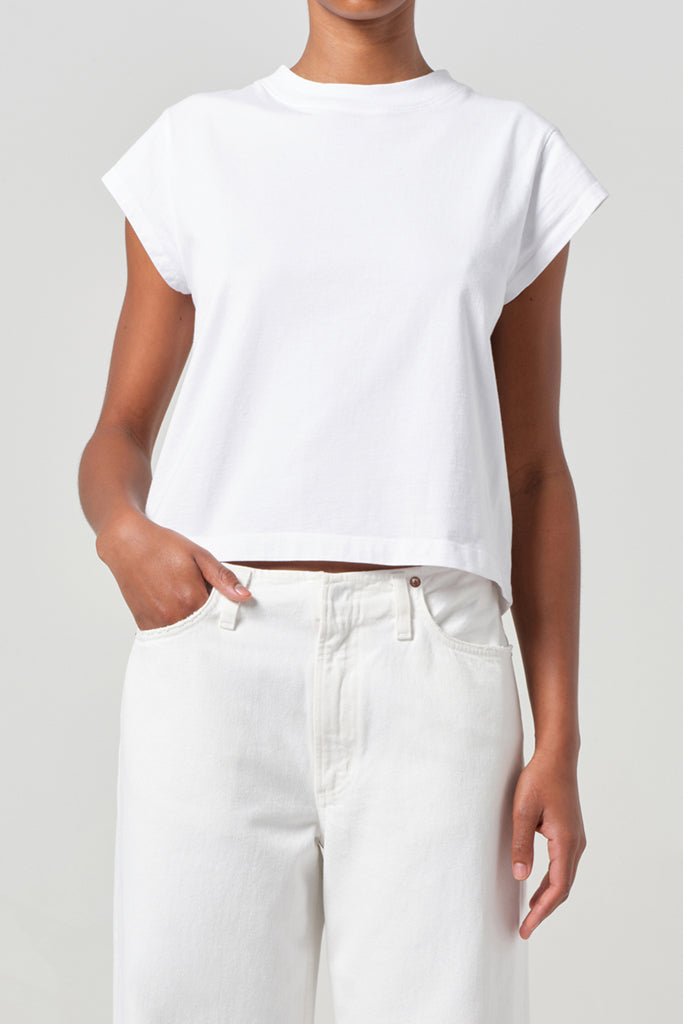 AGOLDE Bryce Cap Sleeve Tee - Women's White Cotton Short Sleeve T-Shirt | Casual Wear, Layering & Everyday Outfits