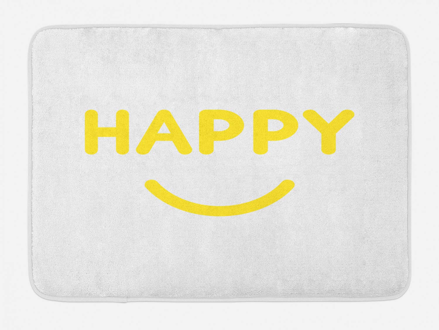 Ambesonne Non-Slip Plush Bath Mat - Happy Smiling Mouth Design in Yellow & White, 30.2