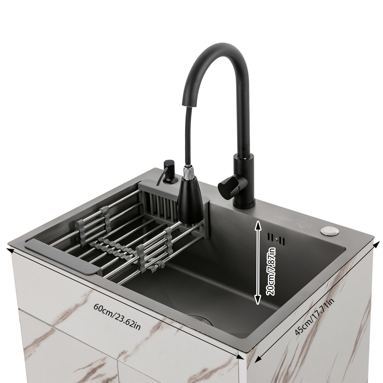 Freestanding Utility Sink with Cabinet - Heavy Duty White Laundry Tub for Kitchen, Basement & Laundry Room | Durable Stainless Steel Basin for Washing Clothes, Cleaning Tools & Household Chores