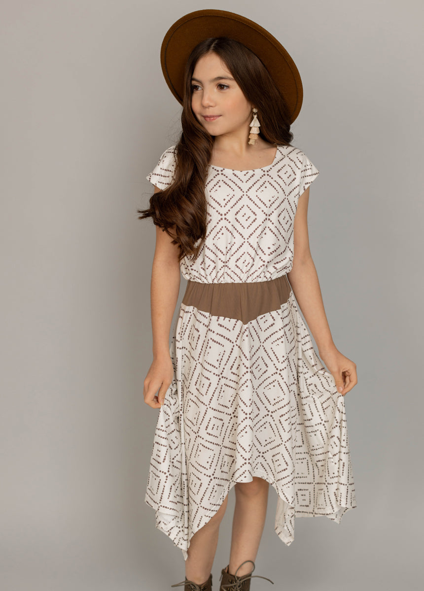 Boho Geometric Print Cream Dress for Women - Flowy Maxi Dress for Beach, Vacation & Summer Outfits