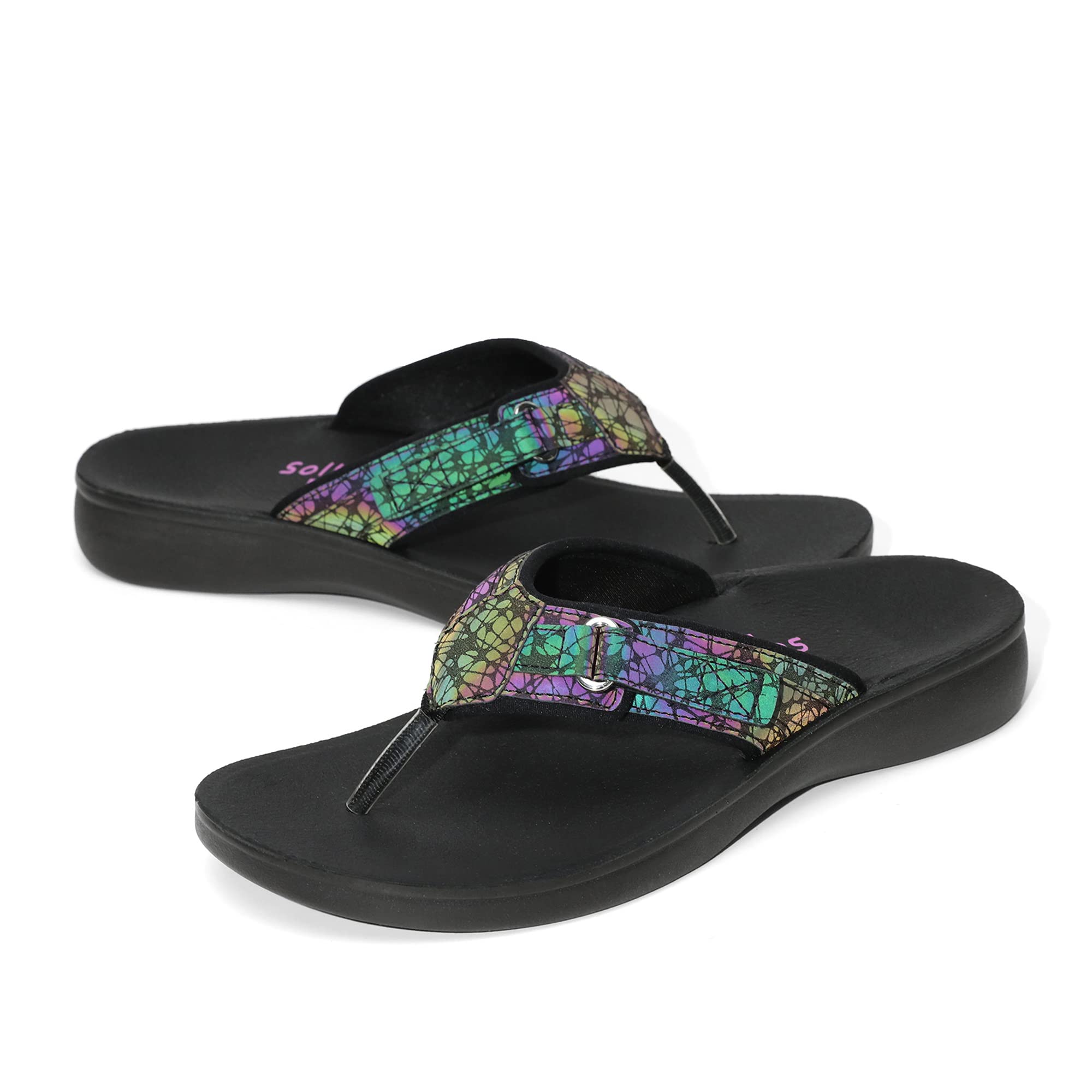 SOLLBEAM Women's Orthotic Flip Flops Sandals - Arch Support Thong Sandals with Heel Cup for Plantar Fasciitis - Comfortable Summer Beach Shoes for Walking, Travel & Poolside Relaxation